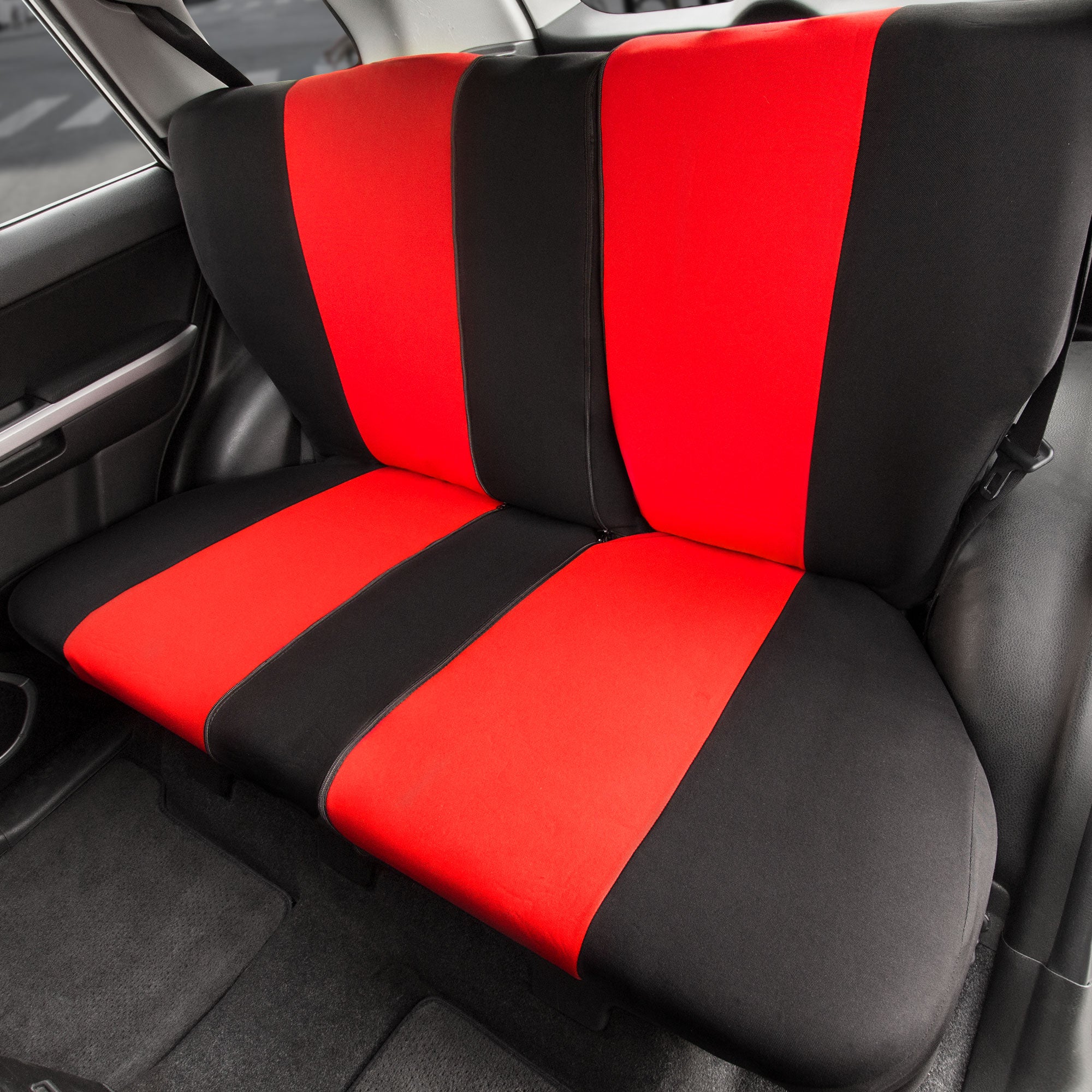 Full Coverage Flat Cloth Seat Covers - Rear Red