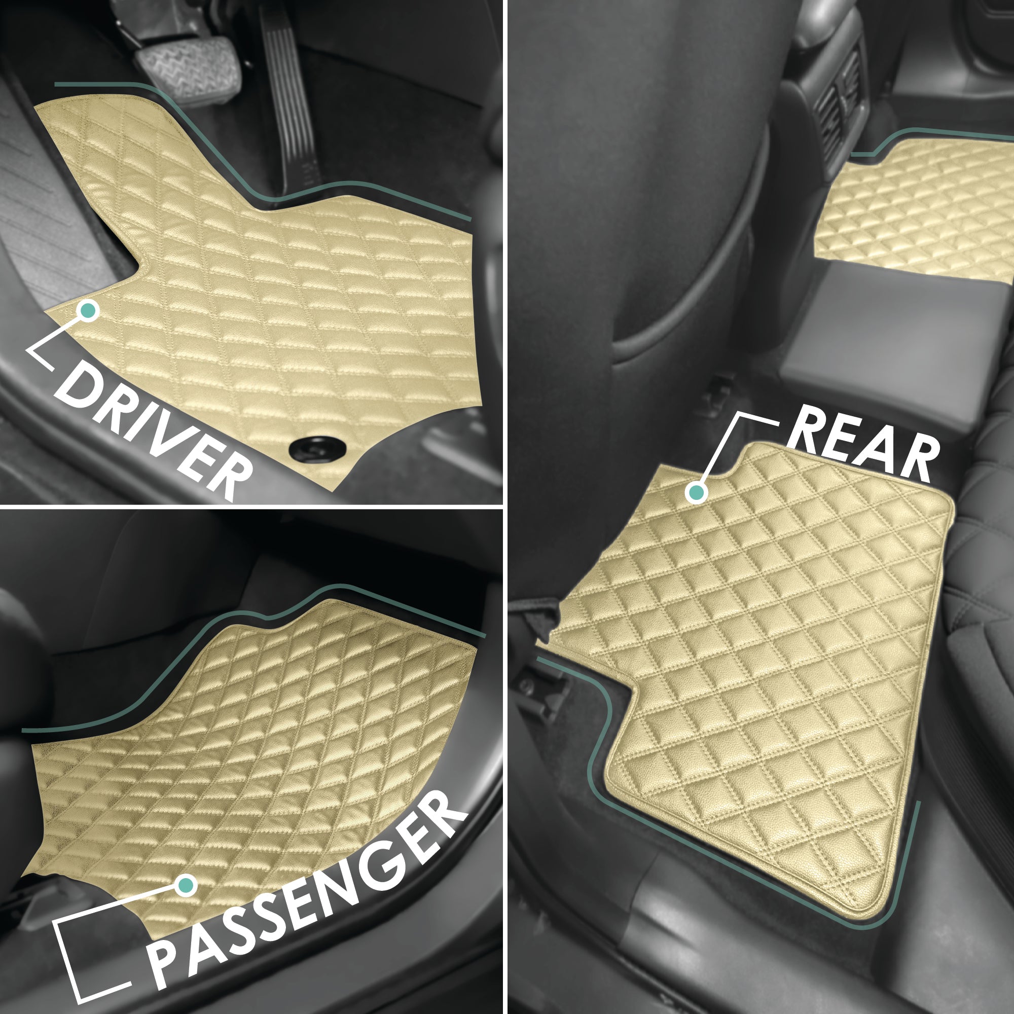 Faux Leather Custom-Fit Floor Mats for 2019-2022 Toyota Rav4- Beige