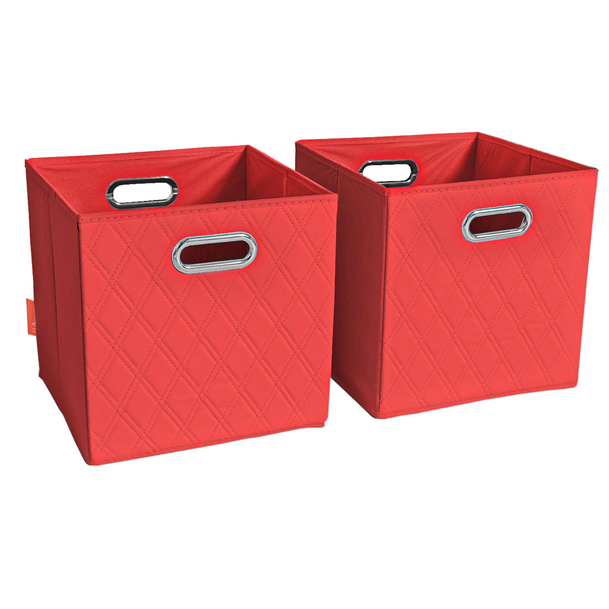 JIAessentials 12 inch Foldable Diamond Patterned Faux Leather Storage Cube Bins Set of Two with Dual Handles - 12" Red