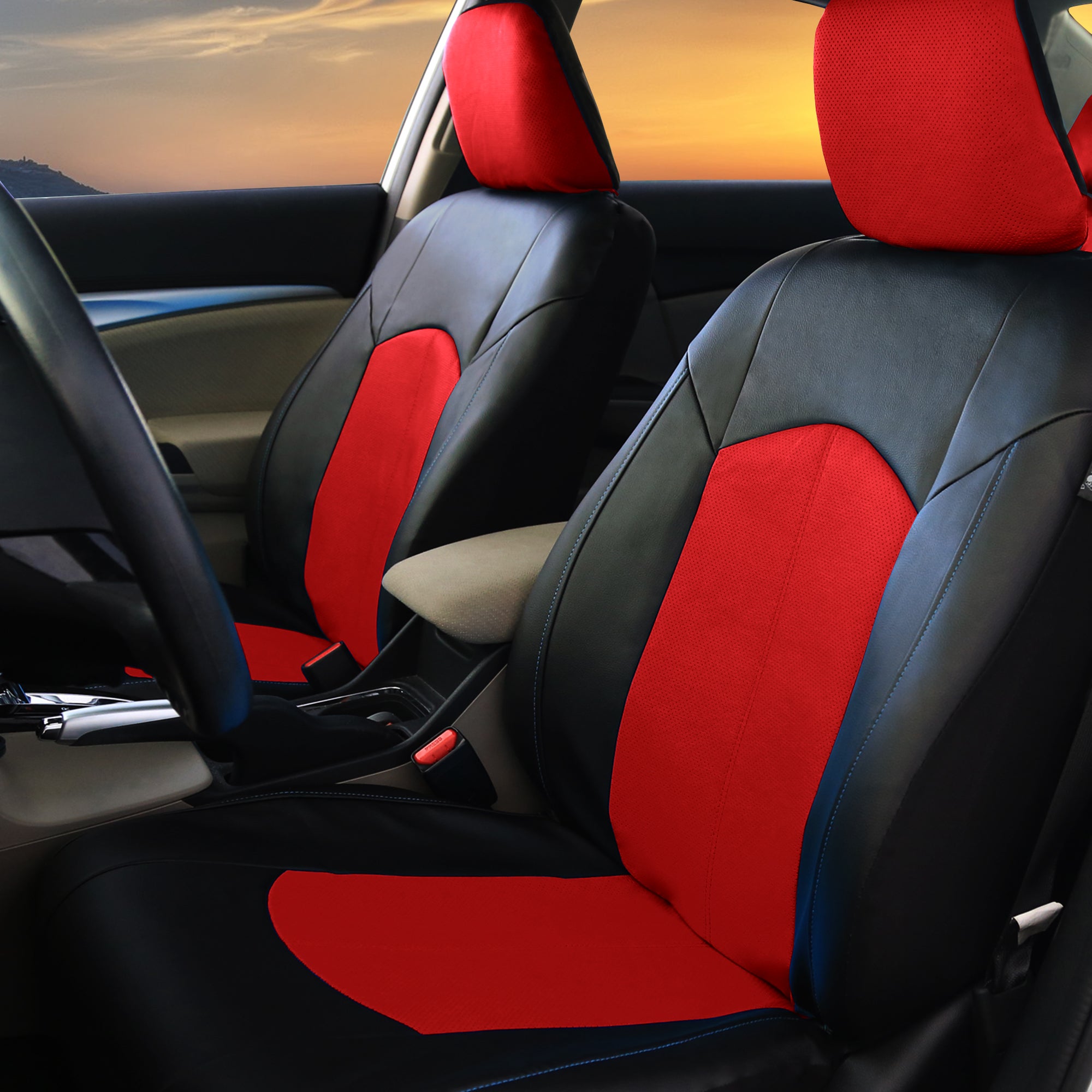 Highest Grade Faux Leather Seat Covers - Front Set Red