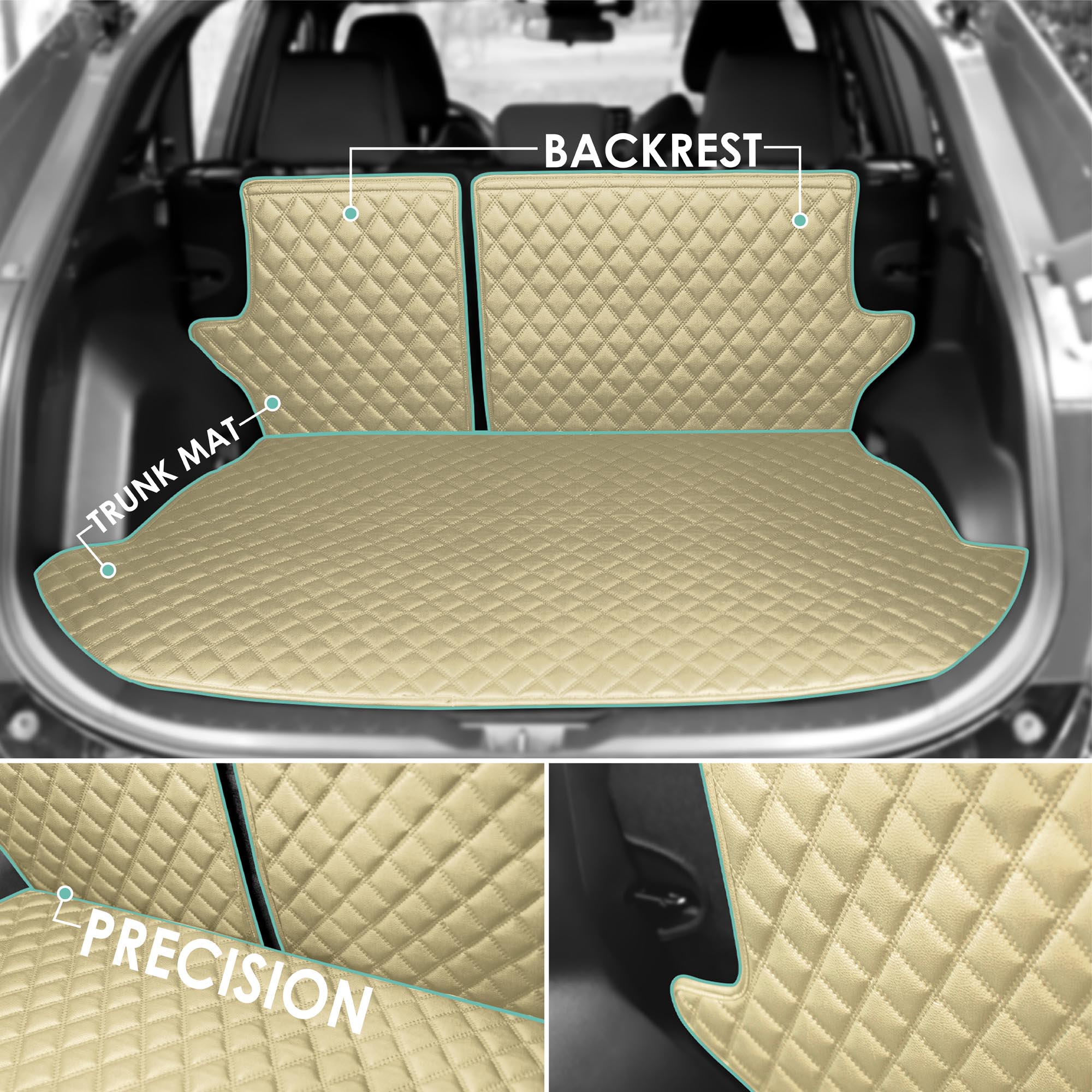 Faux Leather Custom-Fit Trunk Mats for 2019-2022 Toyota Rav4 - Beige