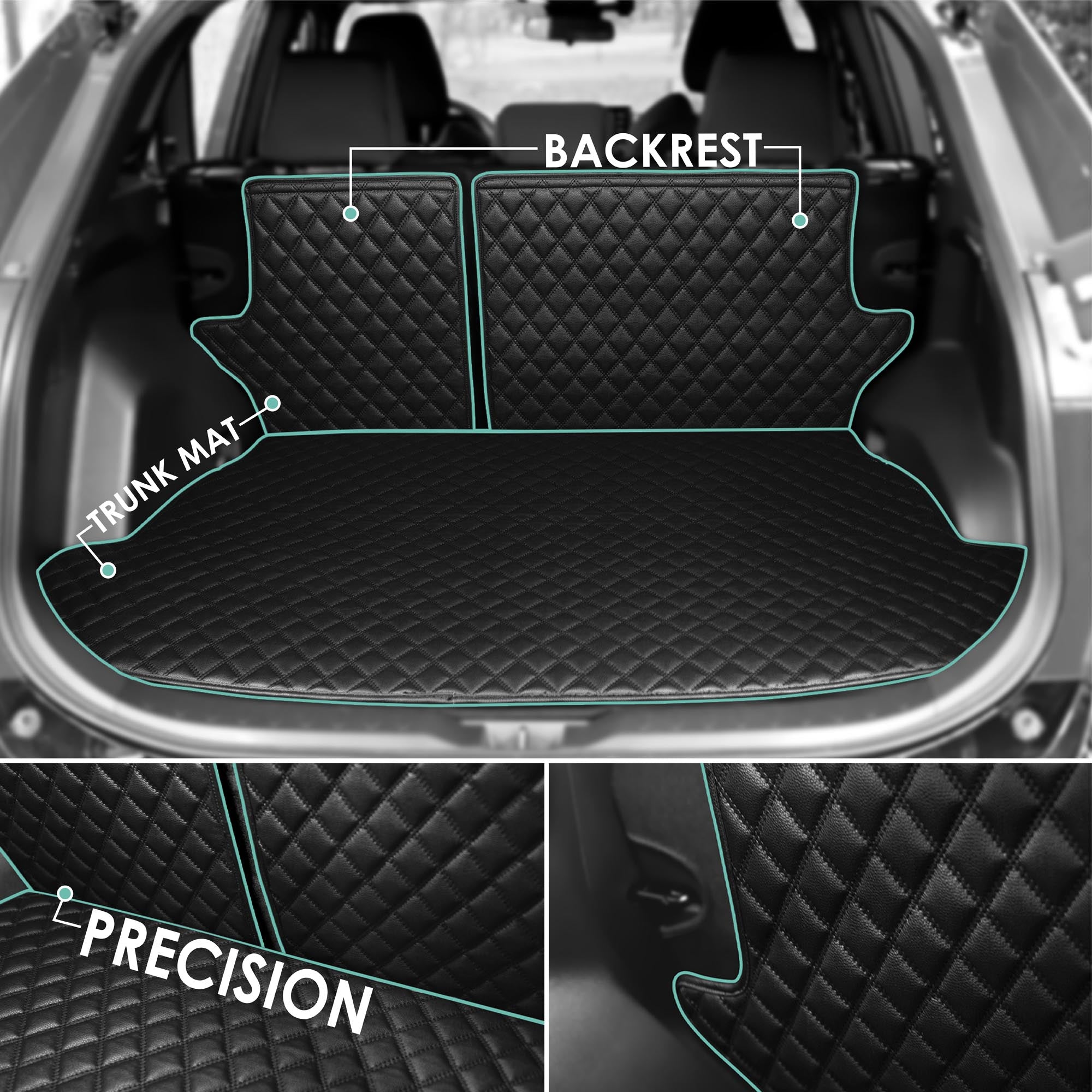 Faux Leather Custom-Fit Trunk Mats for 2019-2022 Toyota Rav4 - Black