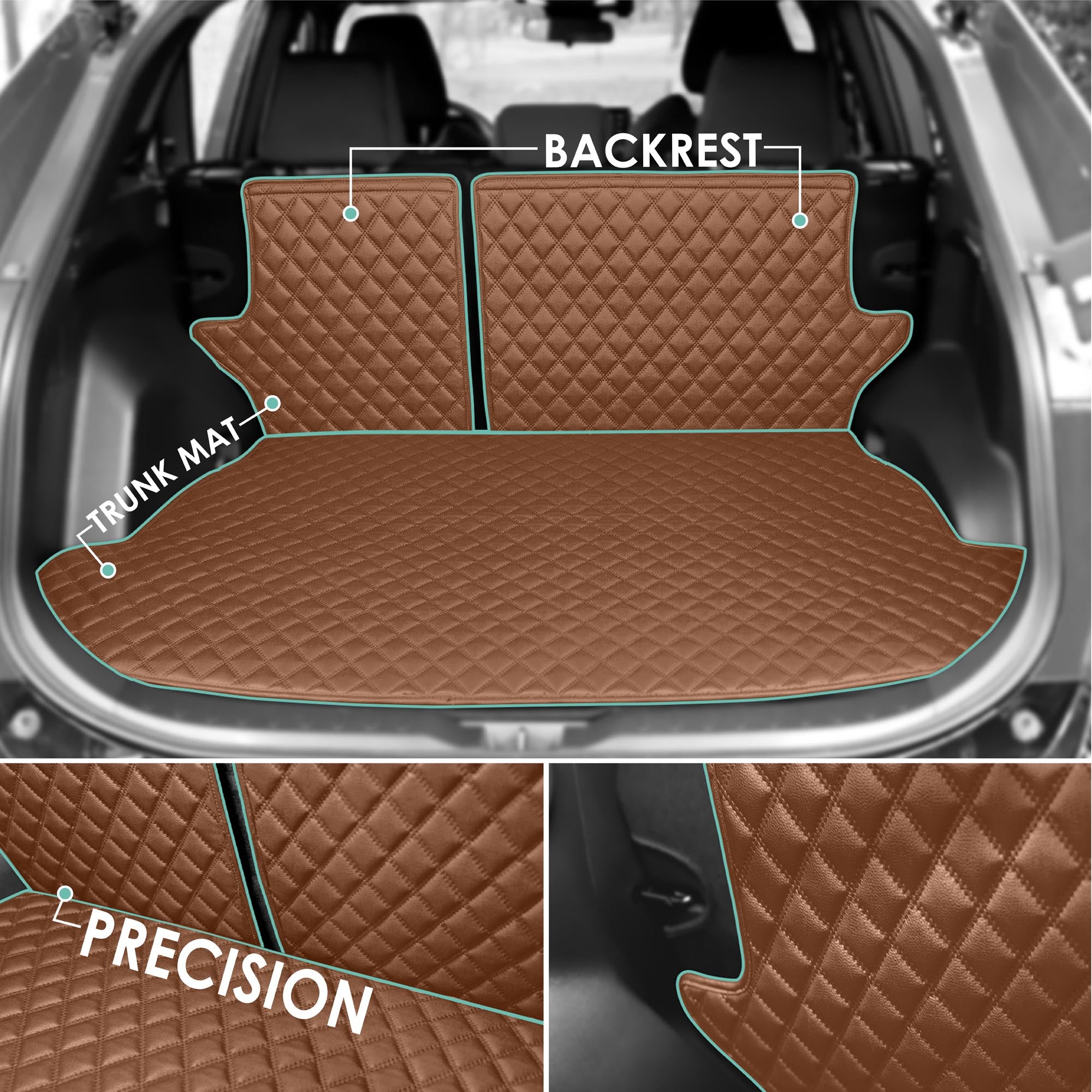 Faux Leather Custom-Fit Trunk Mats for 2019-2022 Toyota Rav4 - Brown