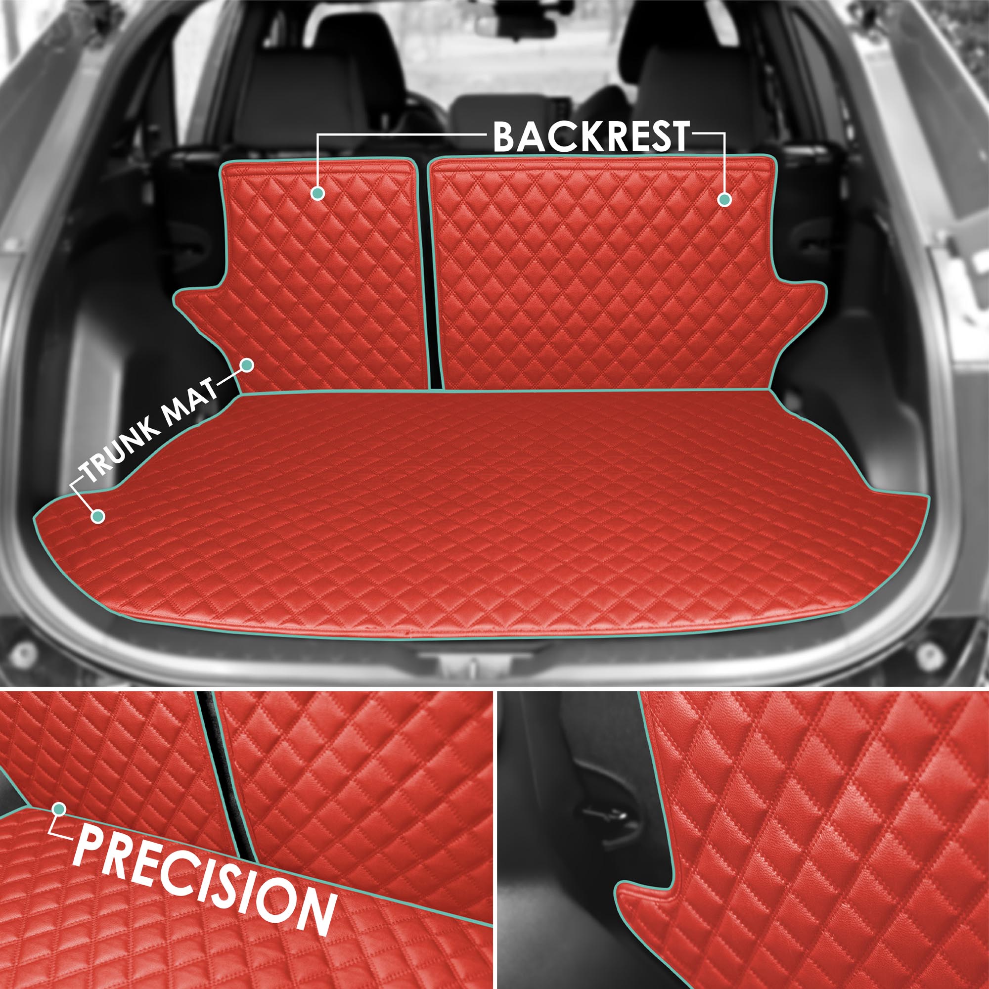 Faux Leather Custom-Fit Trunk Mats for 2019-2022 Toyota Rav4 - Red