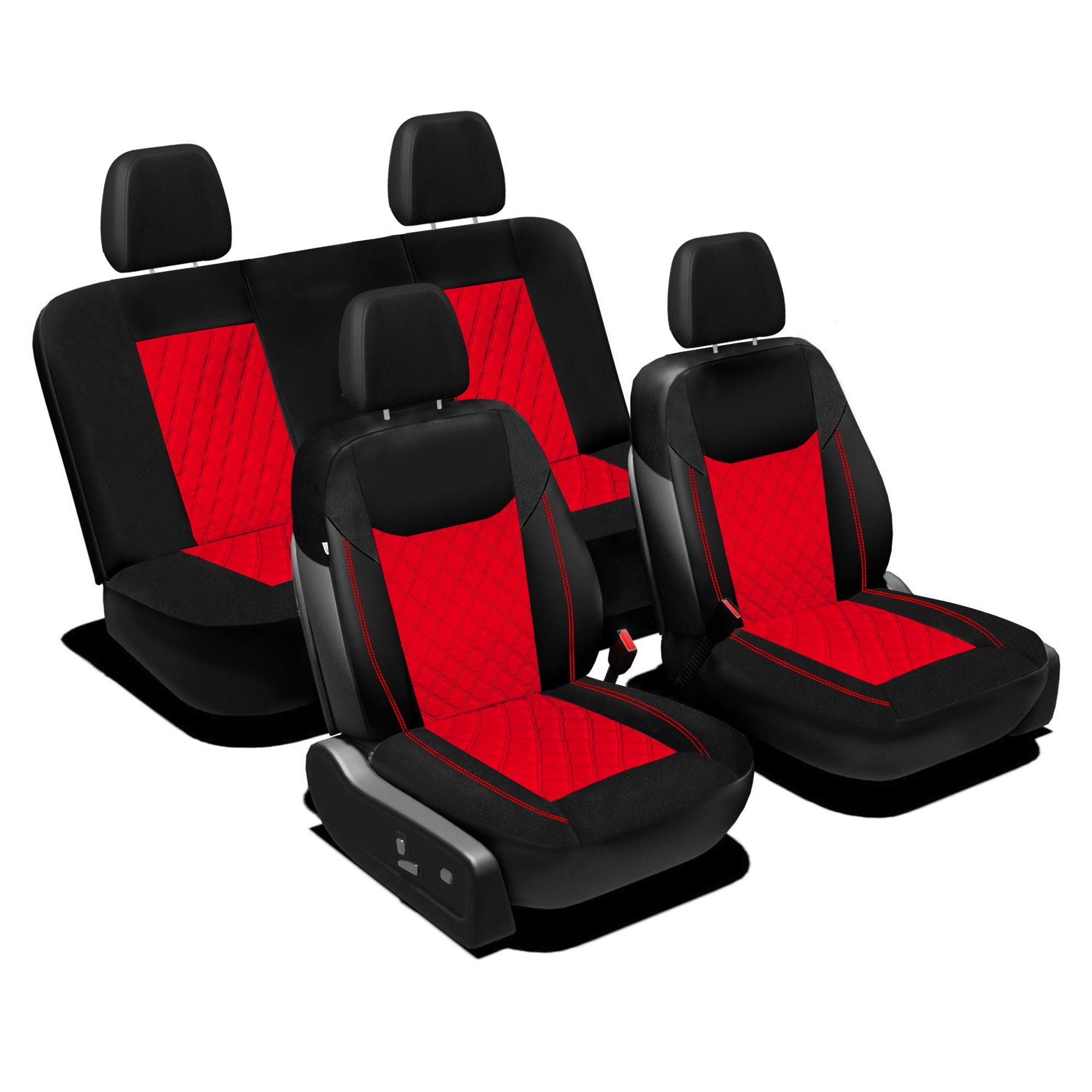 Ultra Modern Quilted Leatherette Seat Covers Full Set - Red