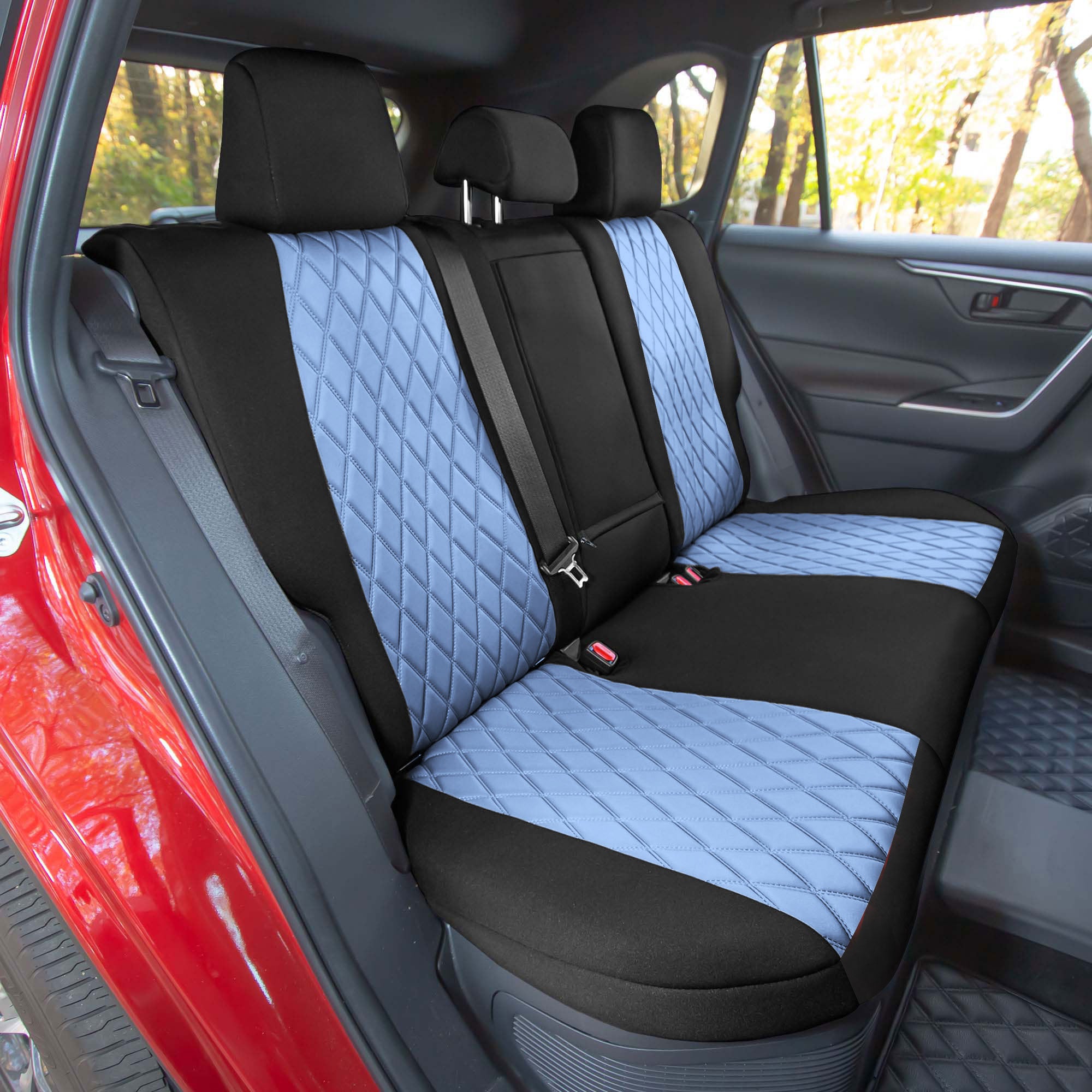 thumbnail image 2 of 2x Tri-Color Blue Seat Belt Shoulder Pads For Toyota Tacoma, RAV4 | TRD Style Carbon Fiber Look | JYMAOYI 2 of 5