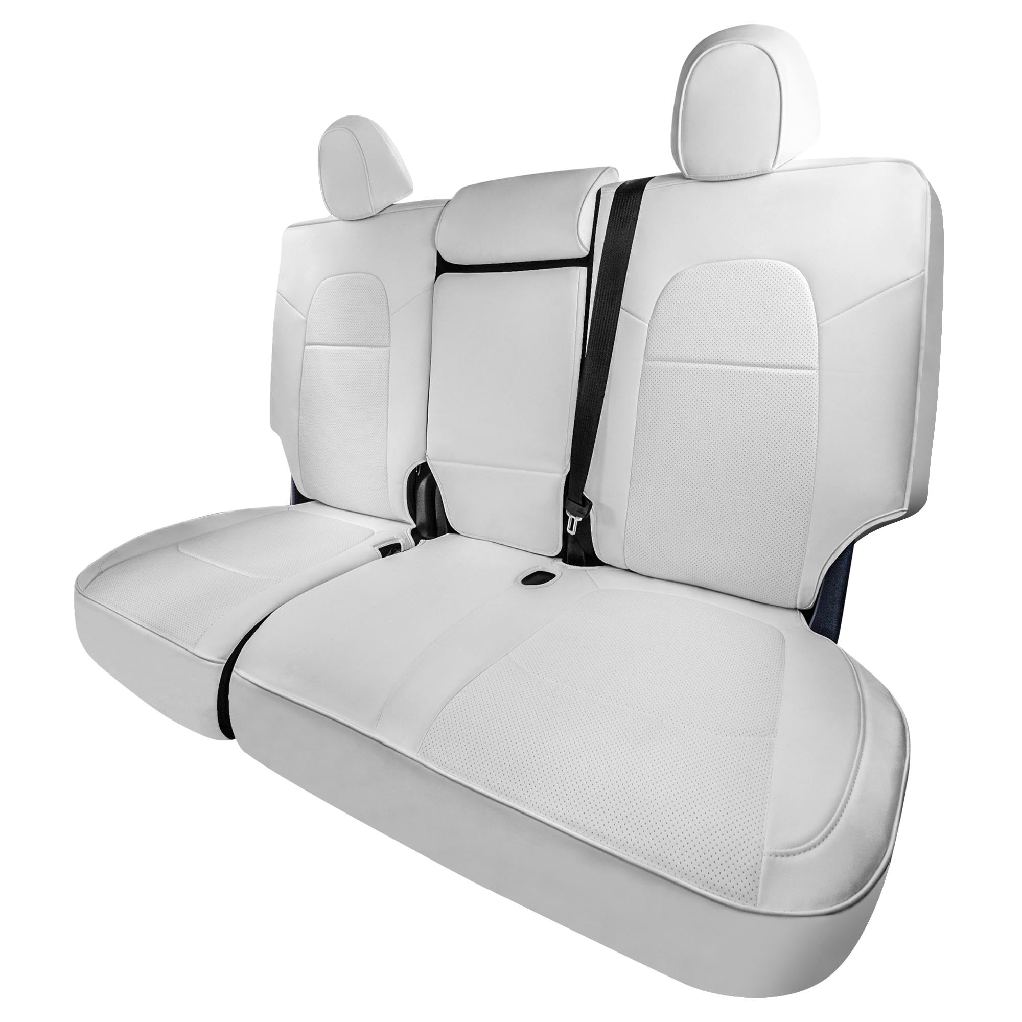 Tesla Model Y 2020 - 2024 - Rear Set Seat Covers - Solid White Faux Leather