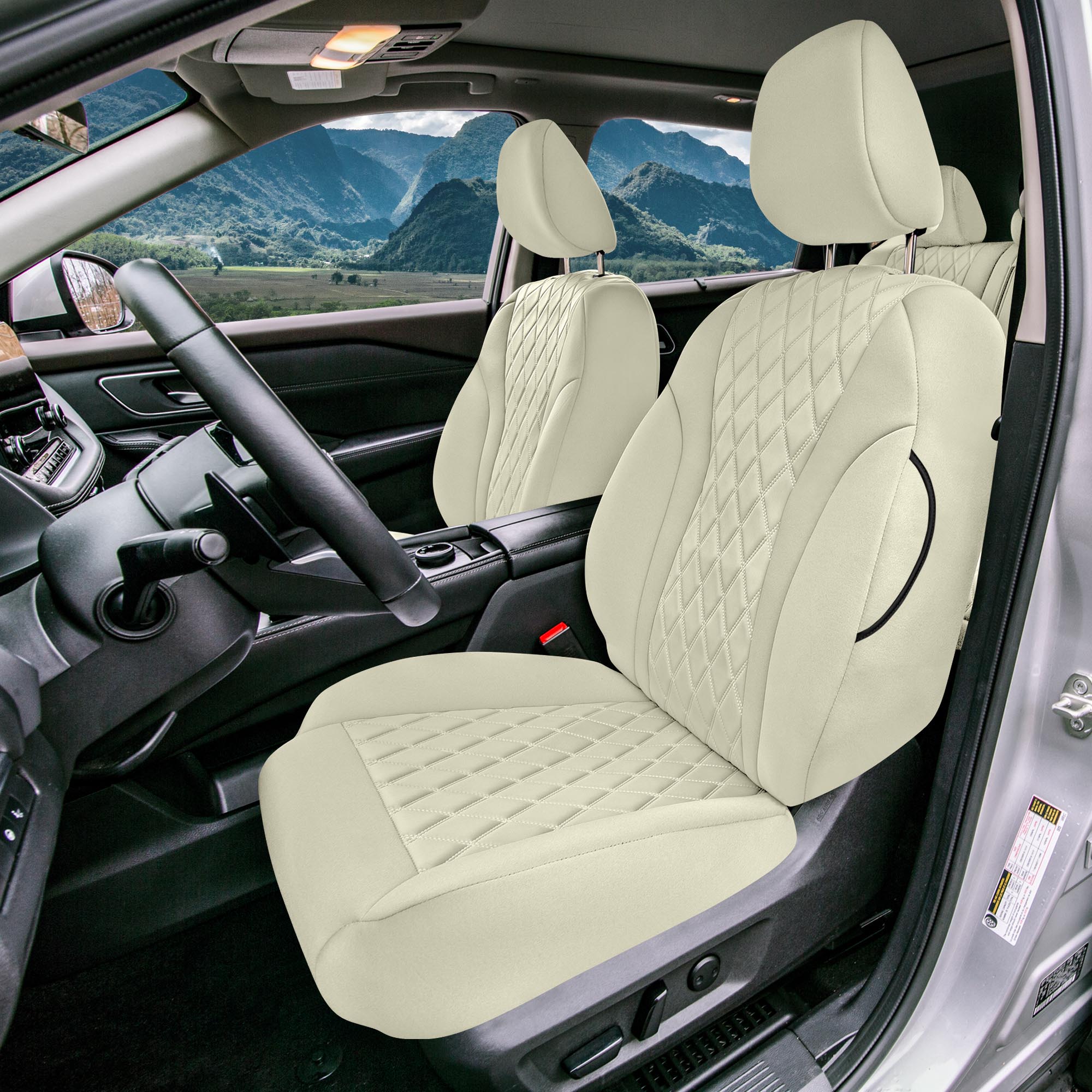 Nissan Rogue - 2020-2024 - Front Set Seat Covers - Solid Beige Ultraflex Neoprene