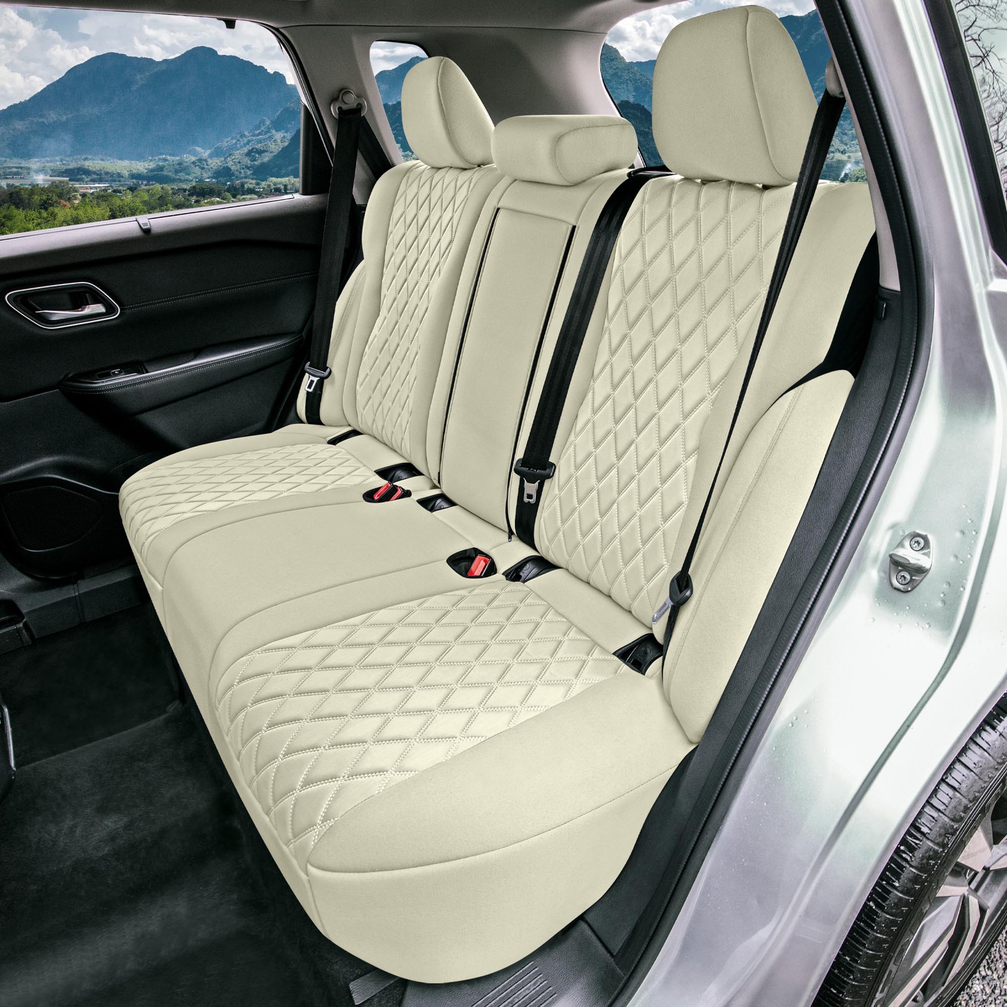 Nissan Rogue - 2020-2024 - Rear Set Seat Covers - Solid Beige Ultraflex Neoprene
