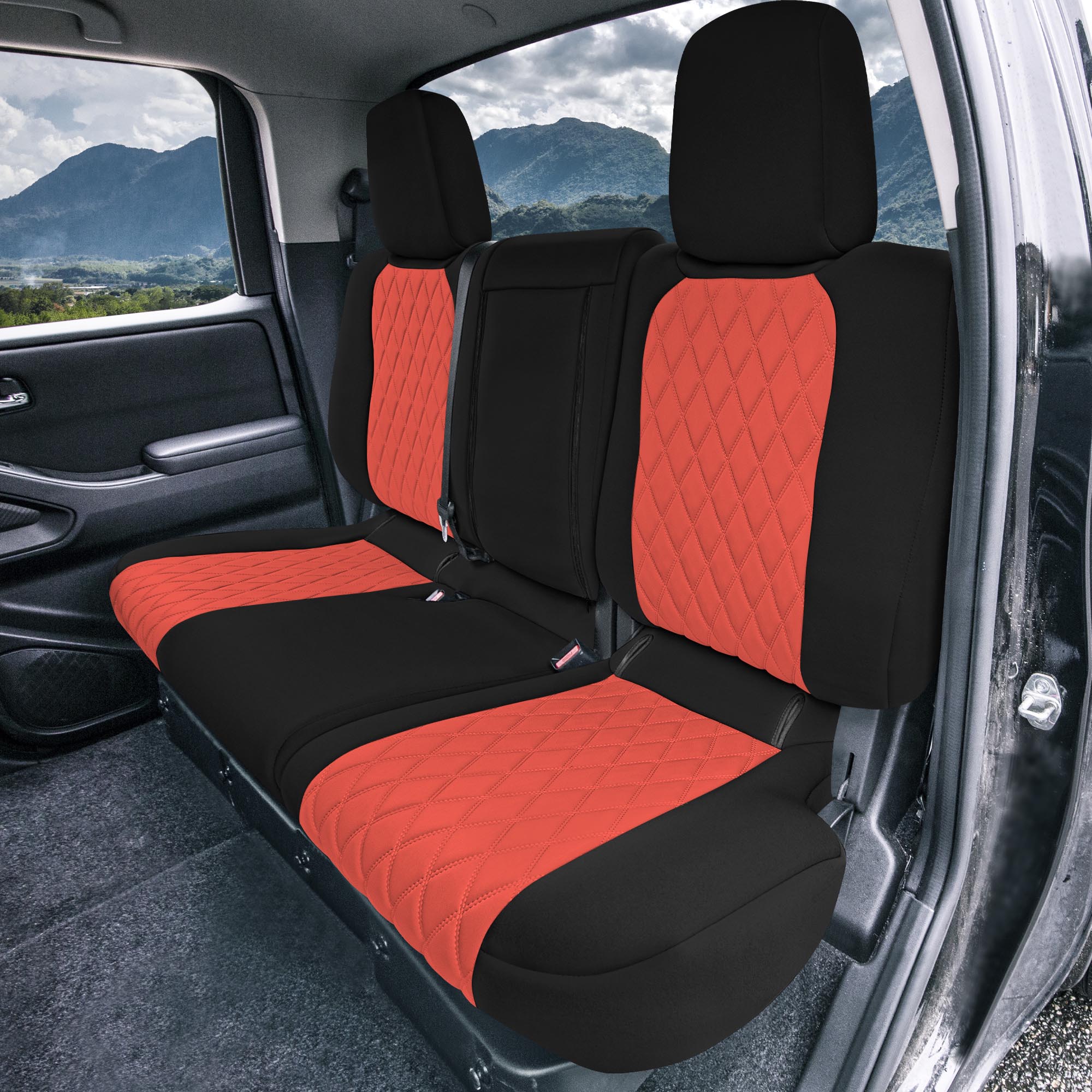 Nissan Titan King Cab/Crew Cab - 2017-2022 - Rear Set Seat Covers - Red Ultraflex Neoprene