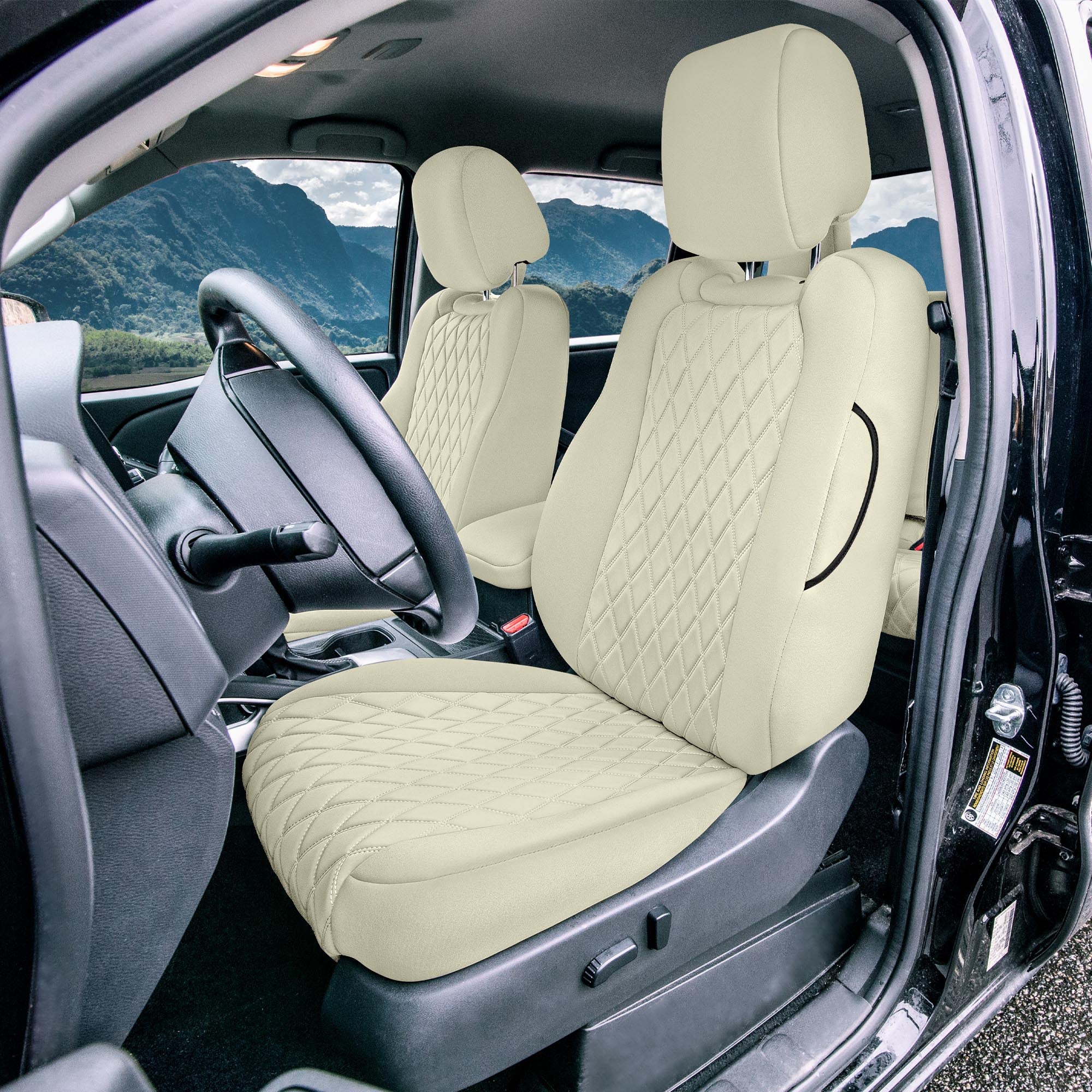 Nissan Titan King Cab/Crew Cab - 2017-2022 - Front Set Seat Covers - Solid Beige Ultraflex Neoprene