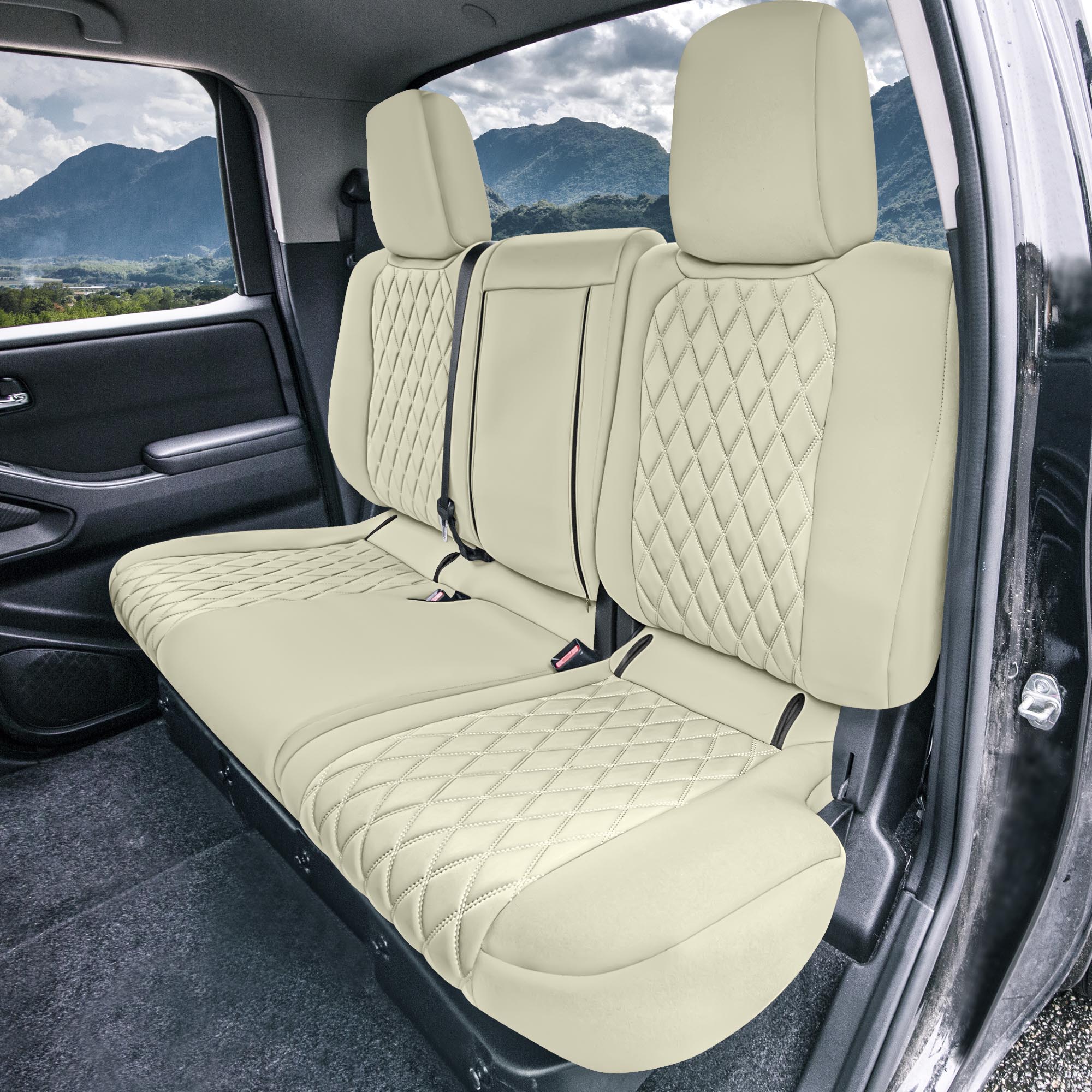 Nissan Titan King Cab/Crew Cab - 2017-2022 - Rear Set Seat Covers - Solid Beige Ultraflex Neoprene