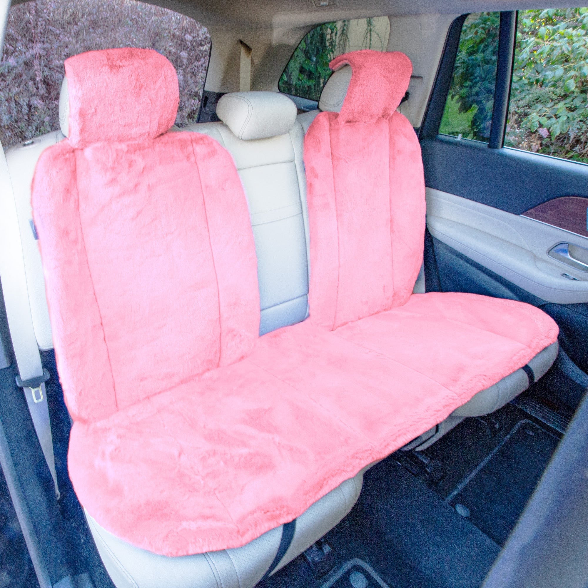 Doe16 Faux Rabbit Fur Car Seat Cushions - Rear Set Pink