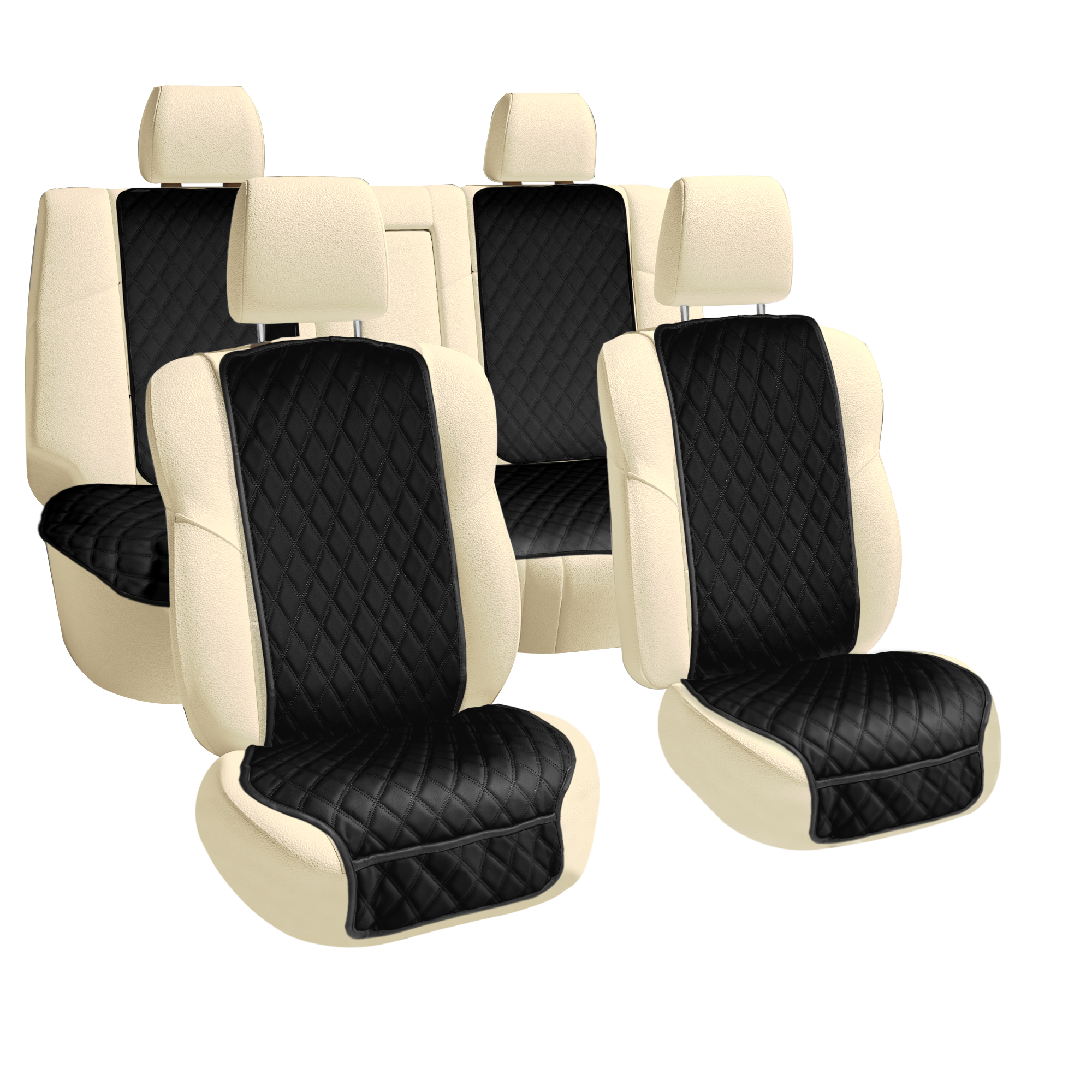 Faux Leather Seat Protectors - Full Set - Solid Black