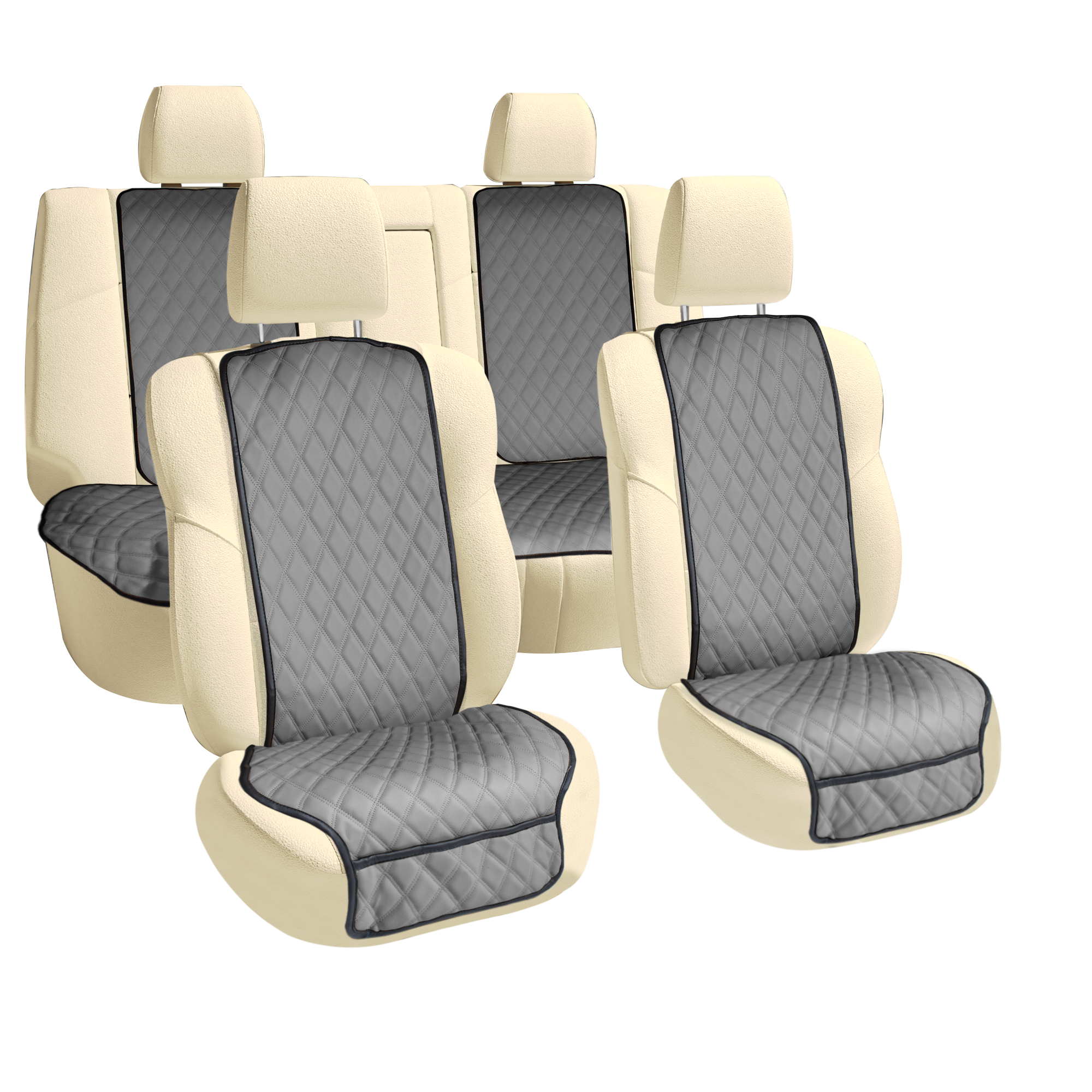Faux Leather Seat Protectors - Full Set - Solid Gray