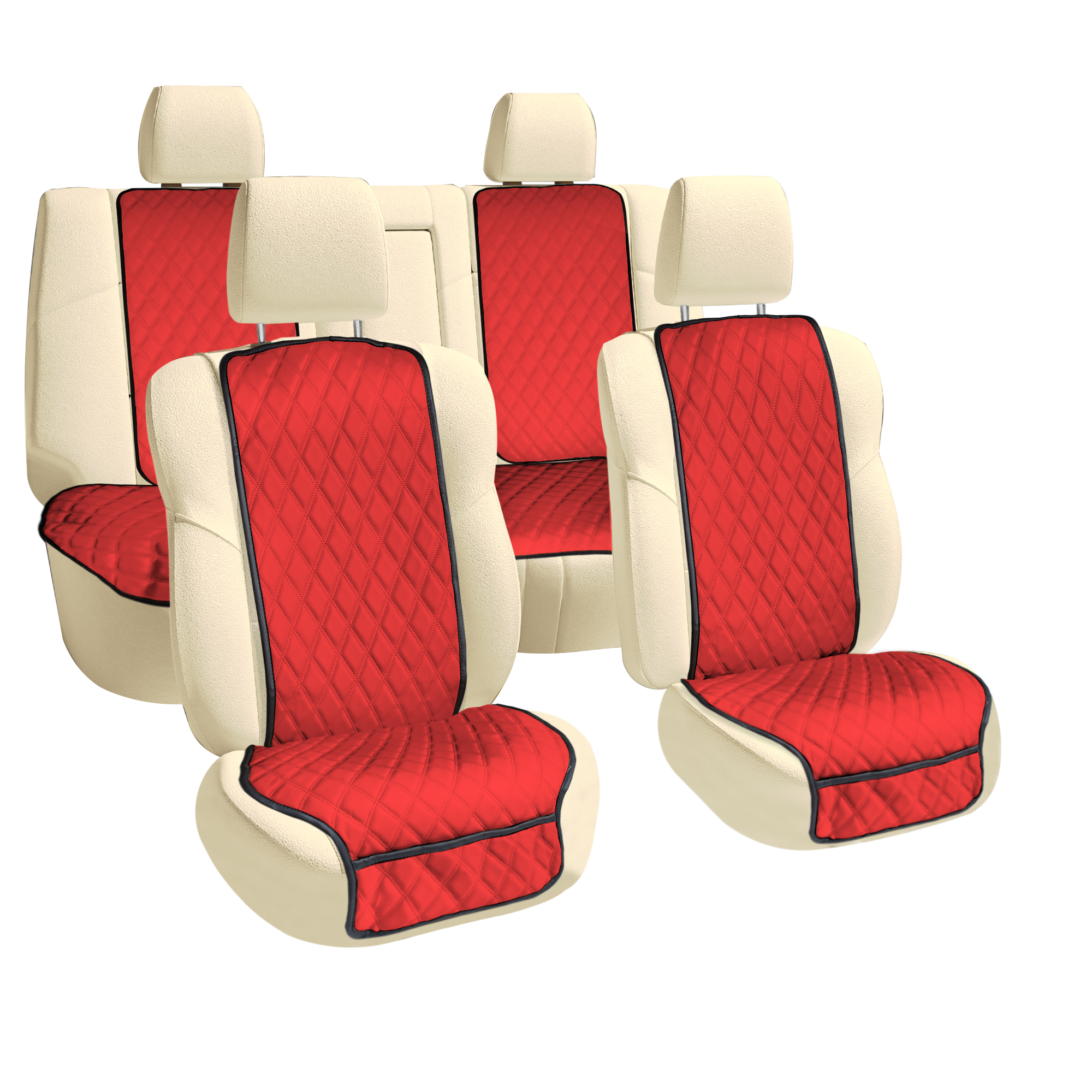 Faux Leather Seat Protectors - Full Set - Solid Red