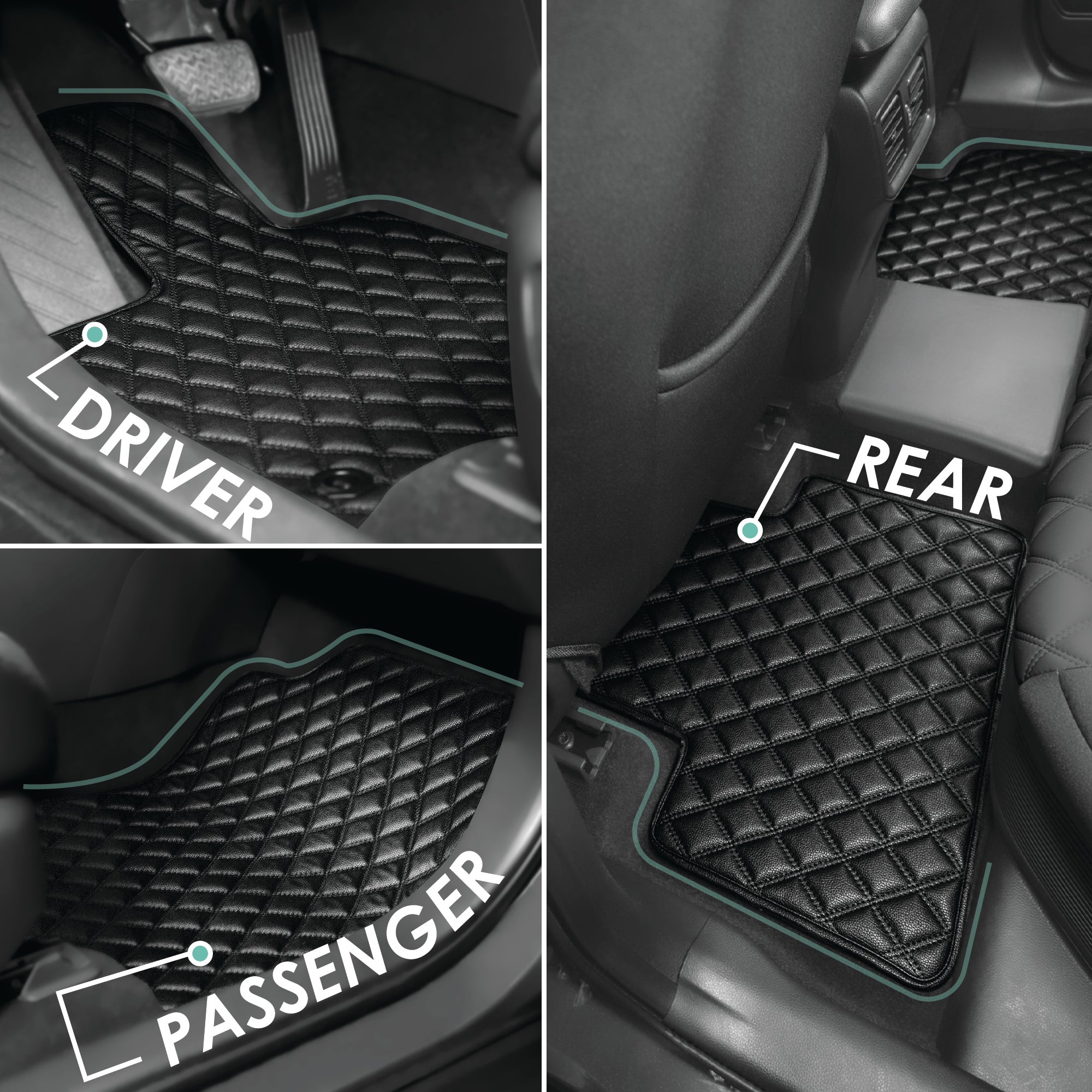 Faux Leather Custom-Fit Floor Mats for 2019-2022 Toyota Rav4- Black