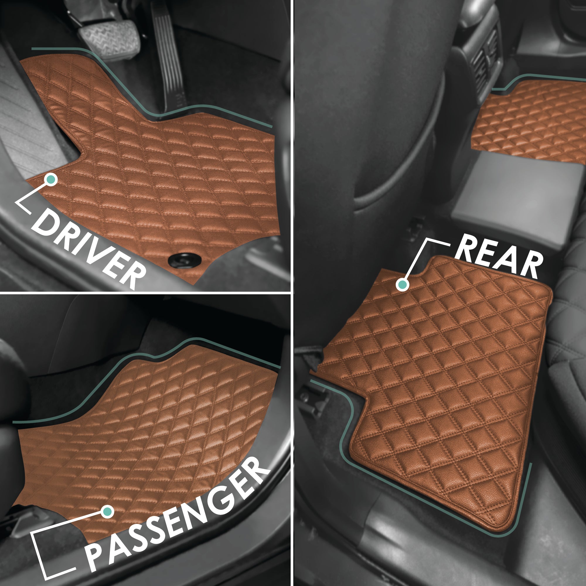 Faux Leather Custom-Fit Floor Mats for 2019-2022 Toyota Rav4- Brown