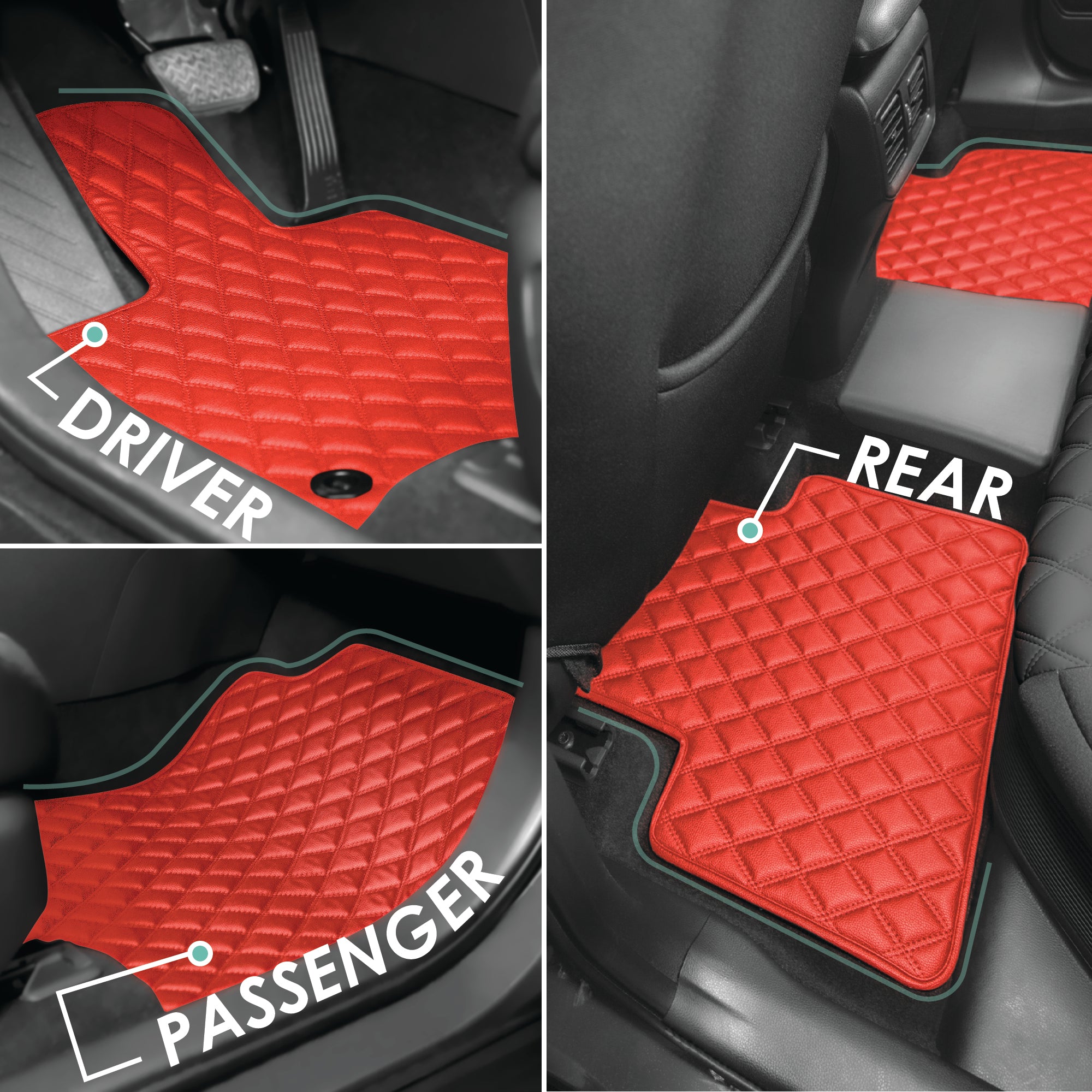 Faux Leather Custom-Fit Floor Mats for 2019-2022 Toyota Rav4- Red