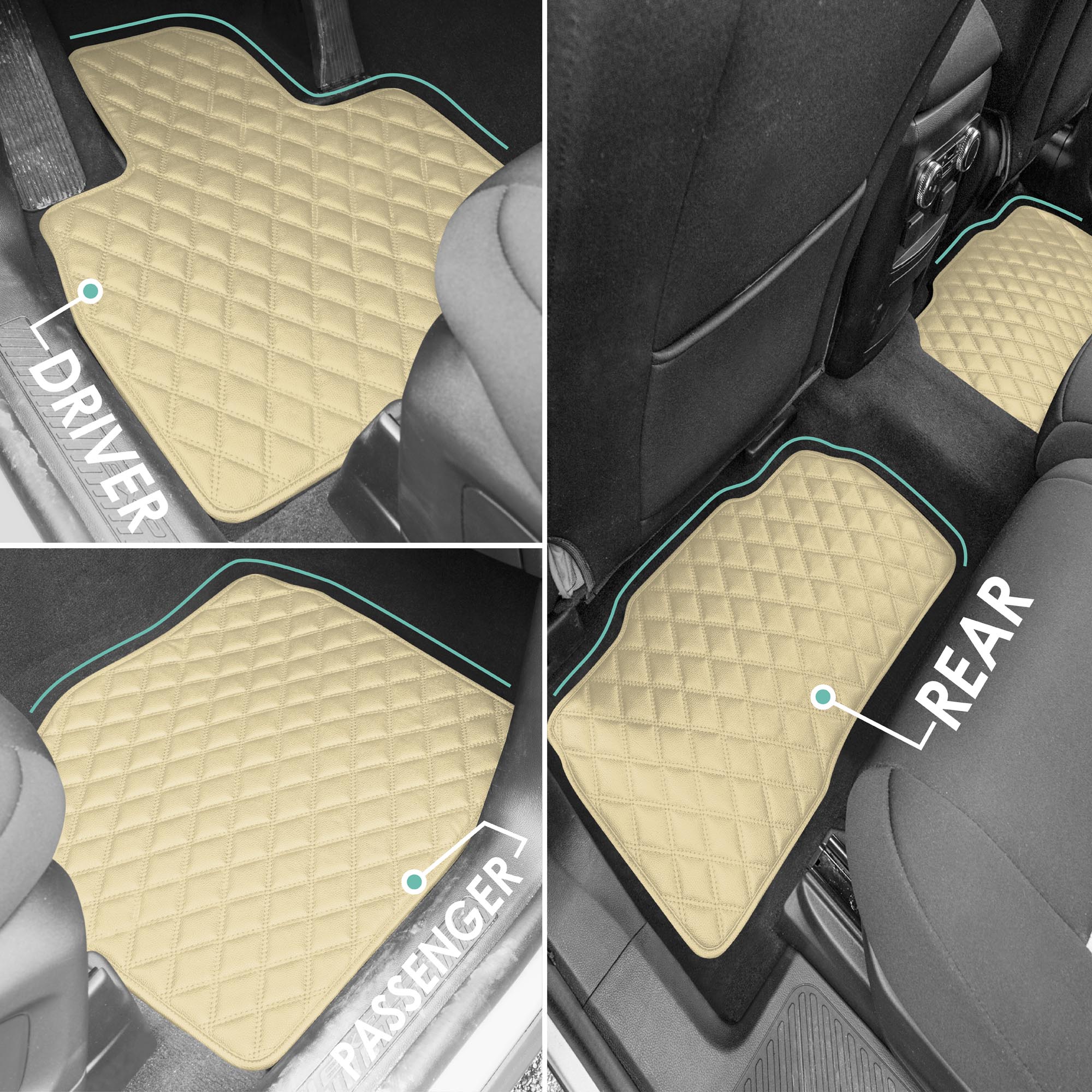 Faux Leather Custom-Fit Floor Mats for 2020-2022 Ford Explorer - Beige