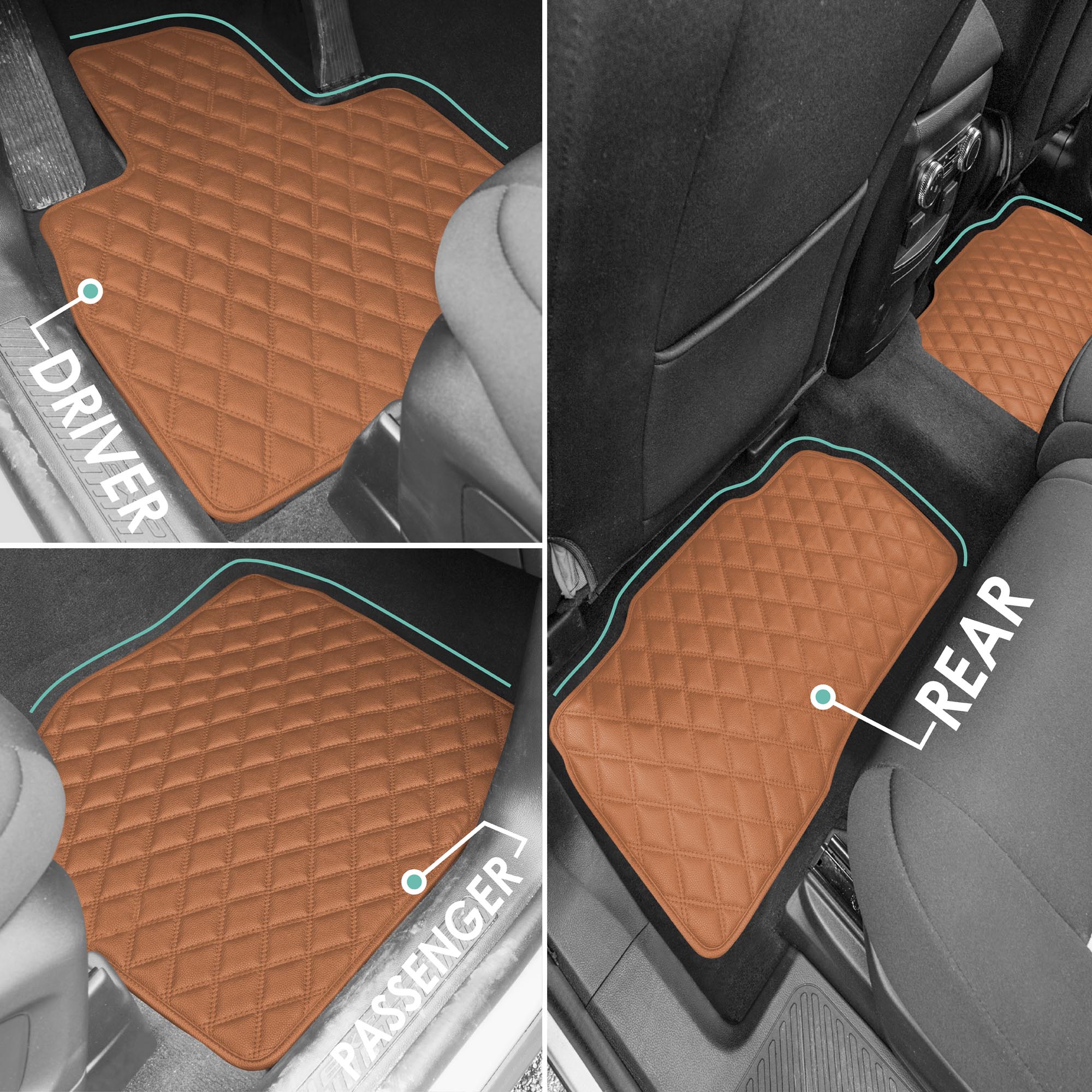 Faux Leather Custom-Fit Floor Mats for 2020-2022 Ford Explorer - Brown