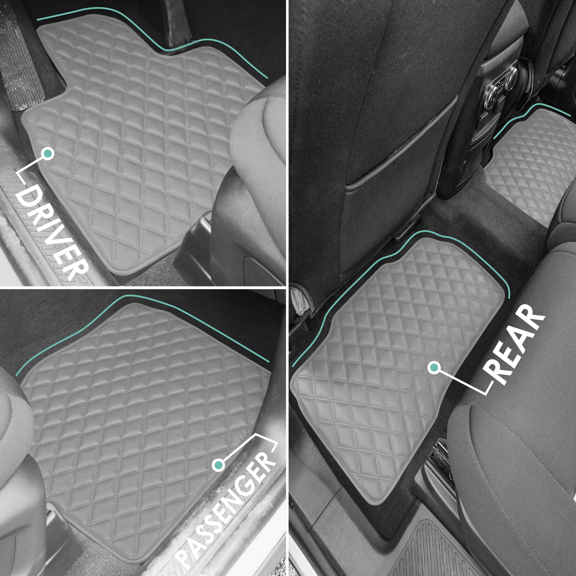 Faux Leather Custom-Fit Floor Mats for 2020-2022 Ford Explorer - Gray