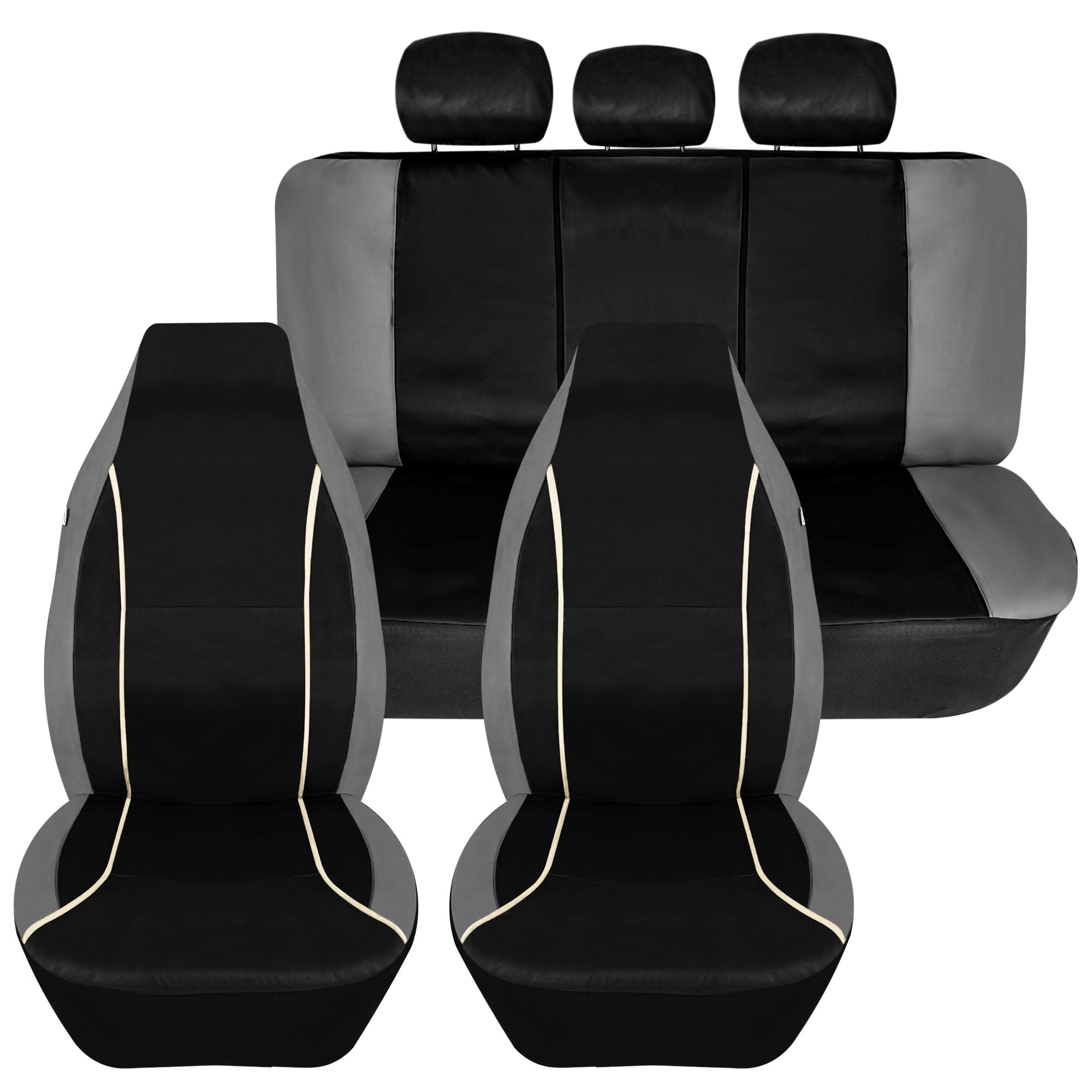 Bold Contrasting Leatherette Seat Covers Full Set - Beige