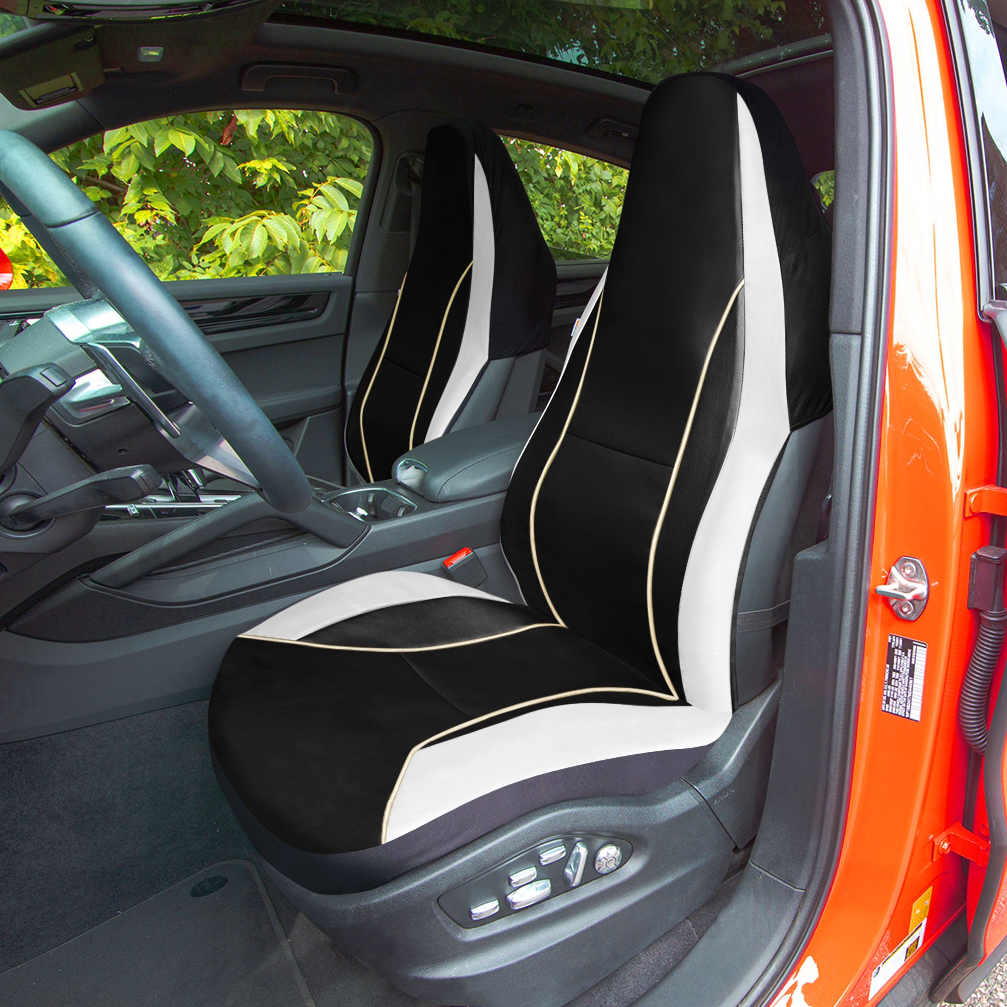 Bold Contrasting Leatherette Seat Covers Full Set - Beige