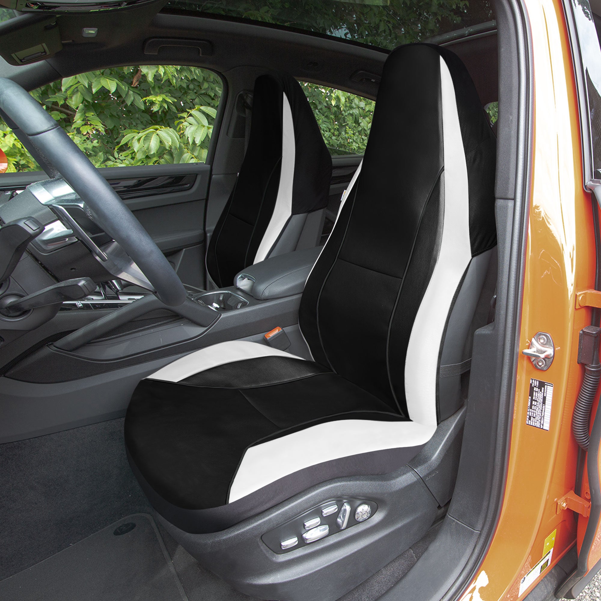 Bold Contrasting Leatherette Seat Covers Full Set - Black