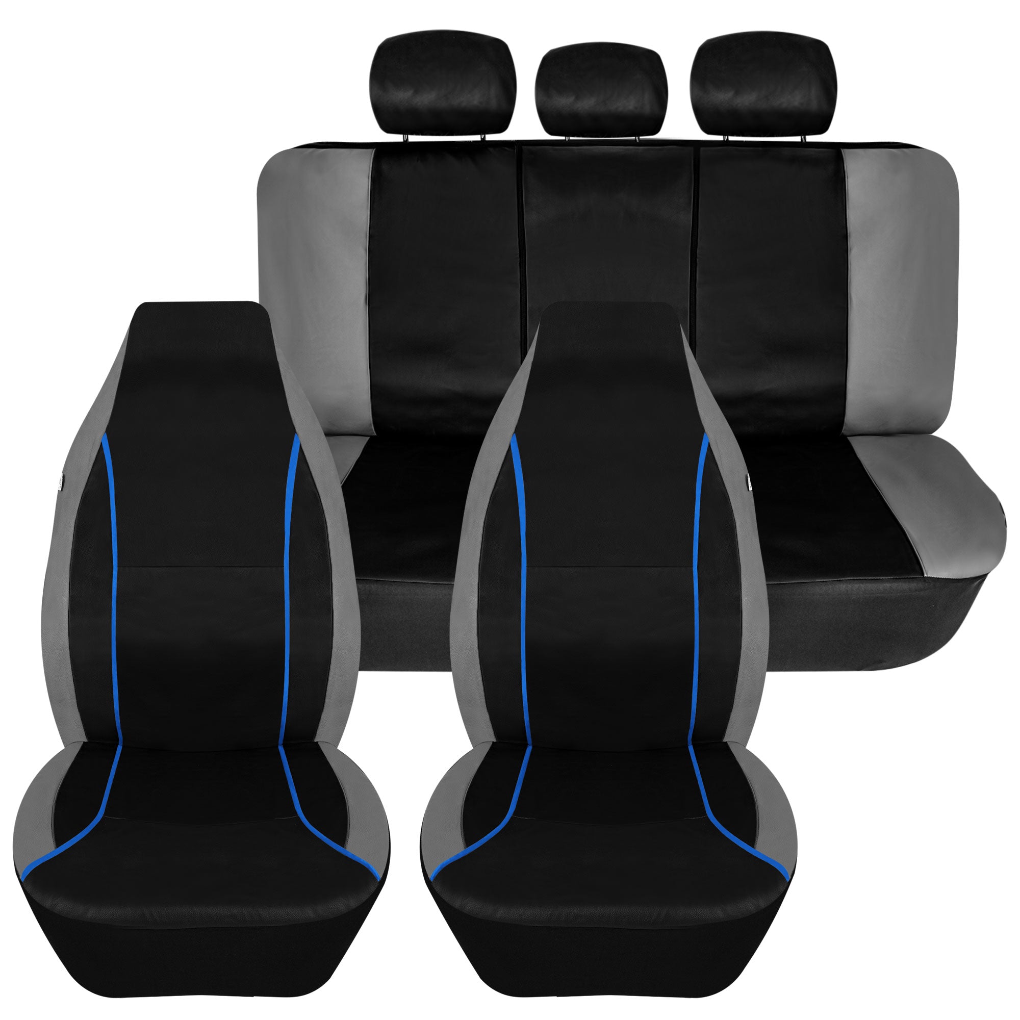Bold Contrasting Leatherette Seat Covers Full Set - Blue