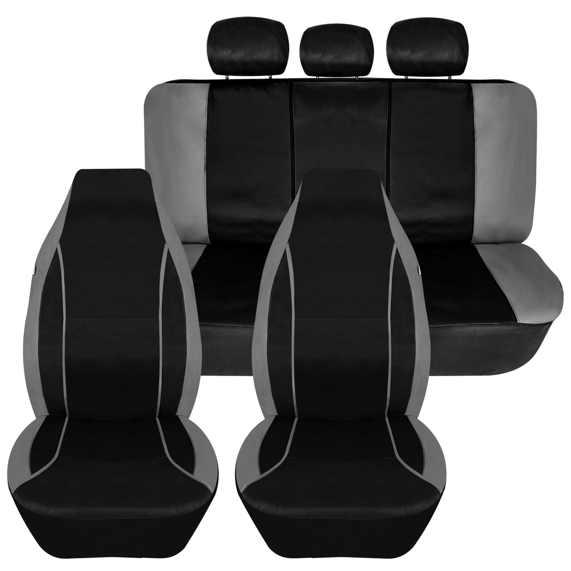 Bold Contrasting Leatherette Seat Covers Full Set - Gray