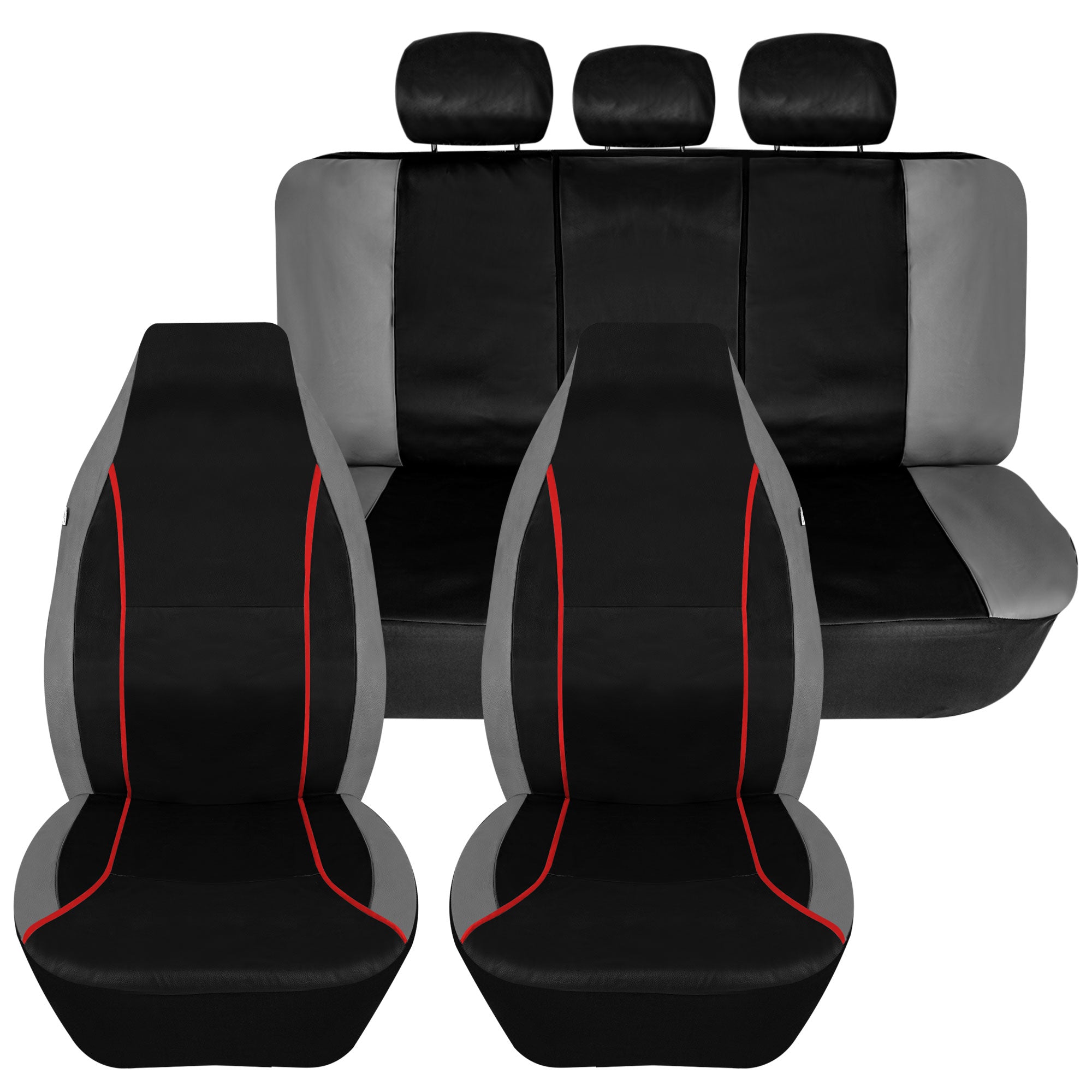 Bold Contrasting Leatherette Seat Covers Full Set - Red