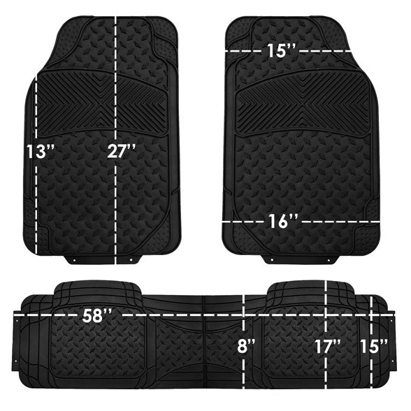 Semi-Custom ClimaProof Trimmable Non-Slip Vinyl Car Floor Mats - Full Set Black