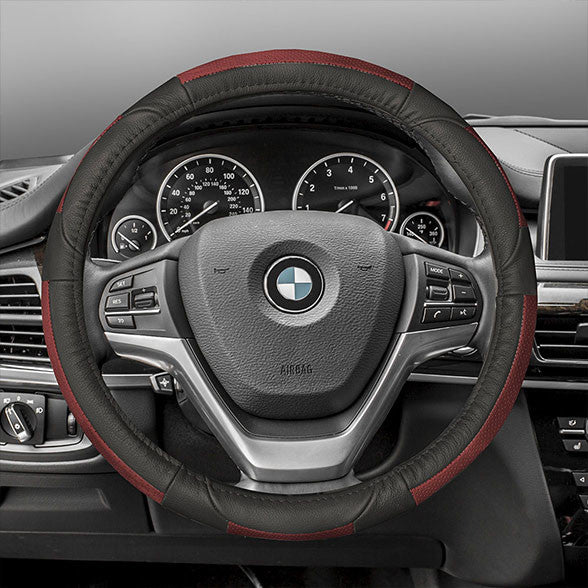 Deluxe Full Grain Authentic Leather Steering Wheel Cover Red