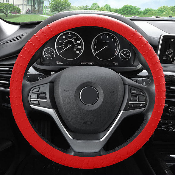 Nibbed Silicone Steering Wheel Cover with Massaging Grip Red
