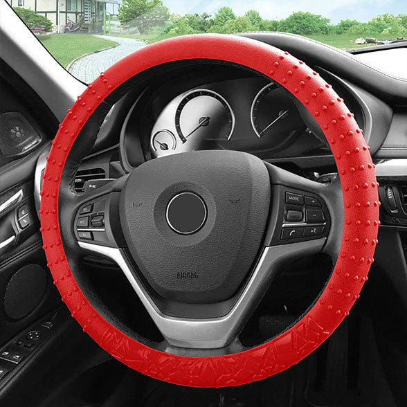 Nibbed Silicone Steering Wheel Cover with Massaging Grip Red