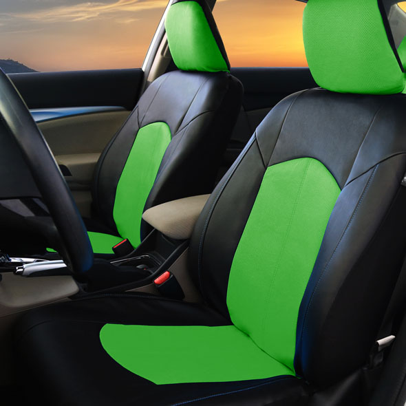Highest Grade Faux Leather Seat Covers - Front Set Green
