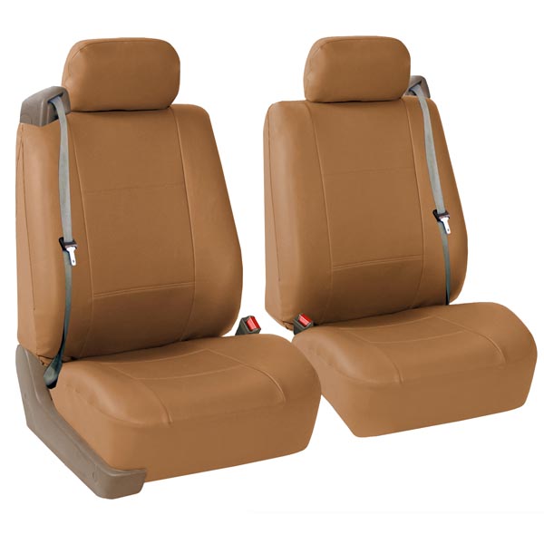 All-Purpose Built-in Seat Belt PU Leather Seat Covers Front Set Tan