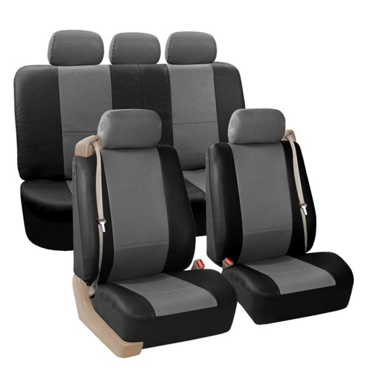 Built-in Seat Belt Compatible PU Leather Seat Covers Gray / Black