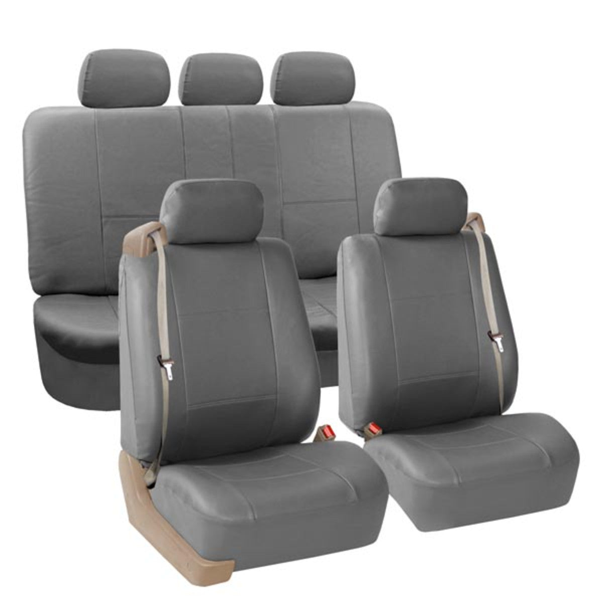 Built-in Seat Belt Compatible PU Leather Seat Covers Gray