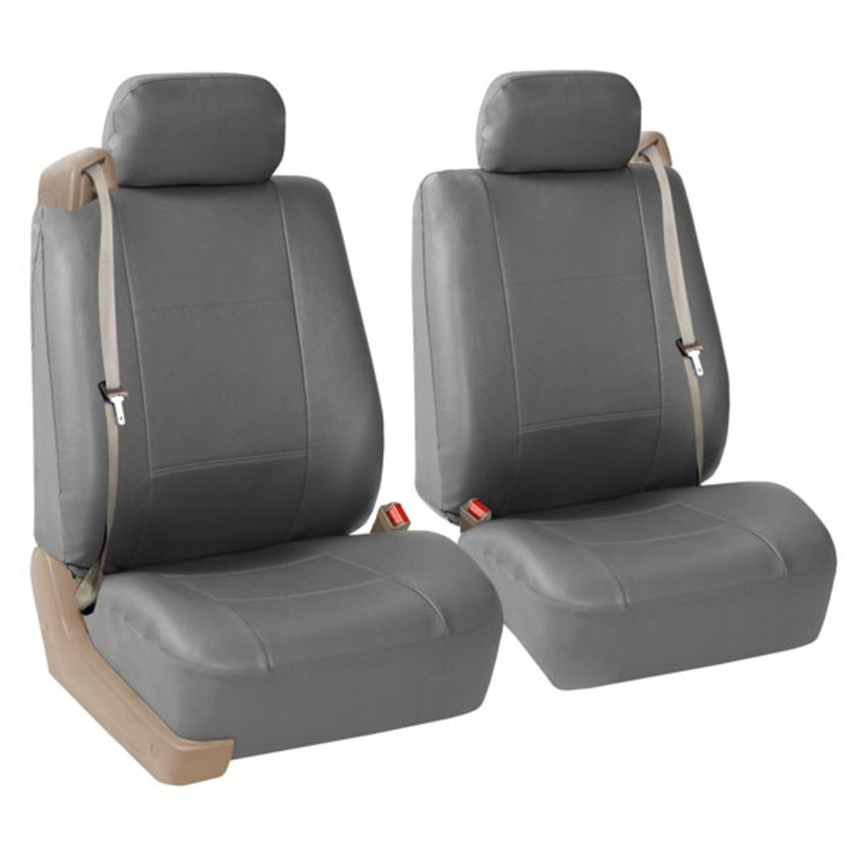 Built-in Seat Belt Compatible PU Leather Seat Covers Gray