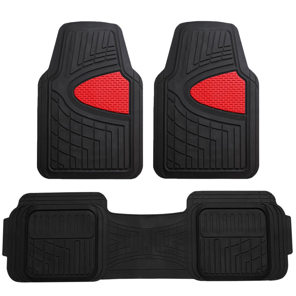 Trimmable ClimaProof Heavy Duty Tall Channel Non-Slip Rubber Floor Mats - Full Set Red