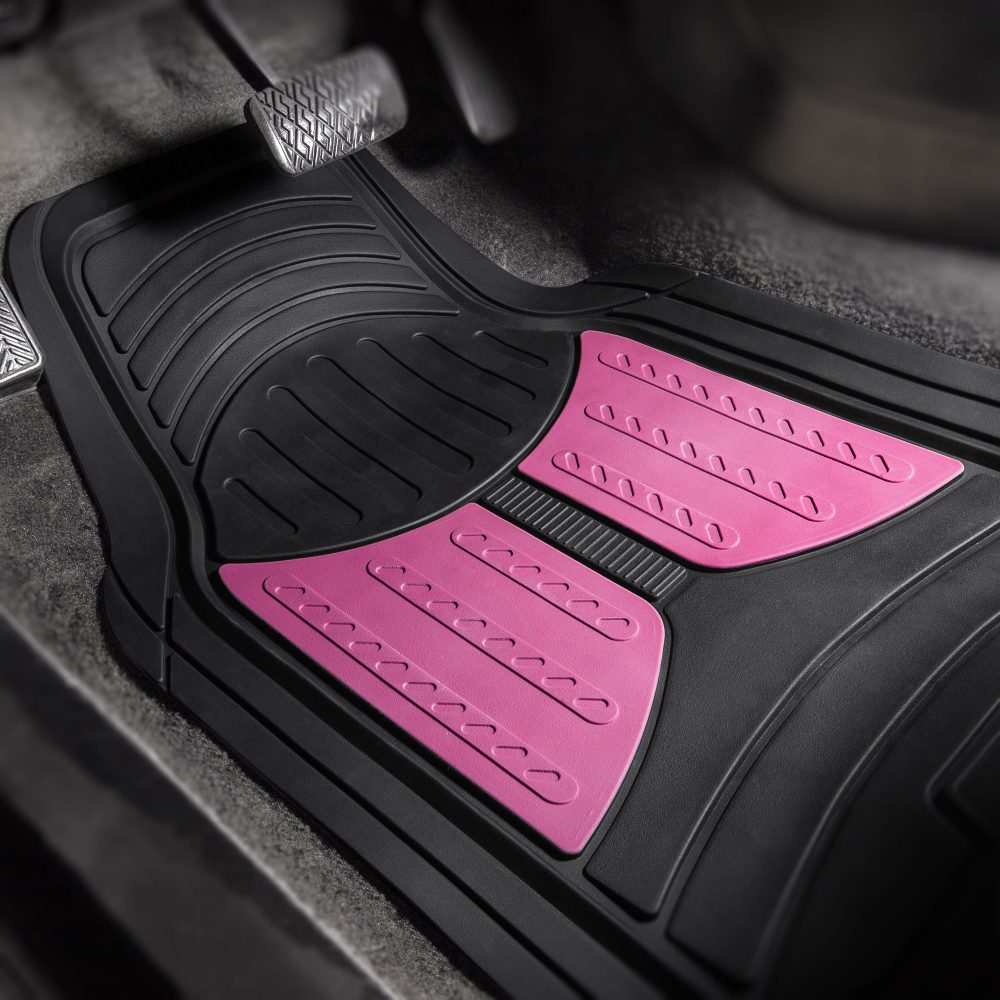Trimmable Heavy Duty Non-Slip Rubber Floor Mats - Full Set Pink