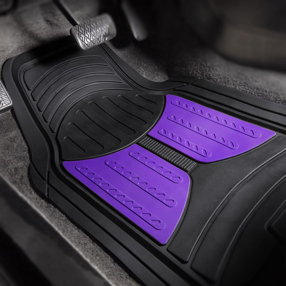 Trimmable Heavy Duty Non-Slip Rubber Floor Mats - Full Set Purple