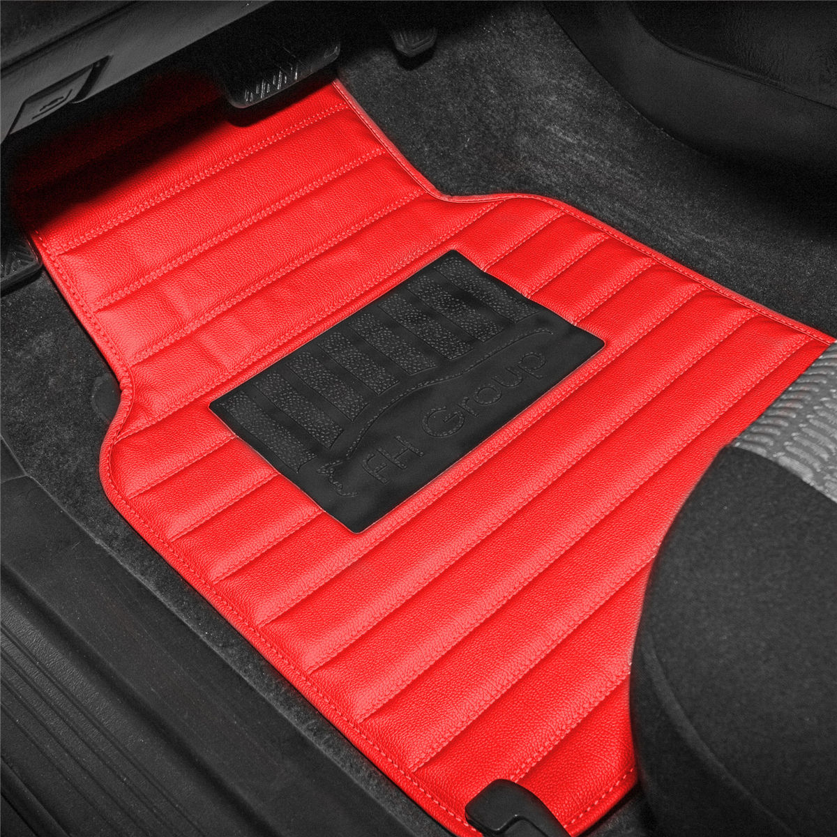 Heavy Duty Non-Slip Faux Leather Floor Mats - Full Set Red