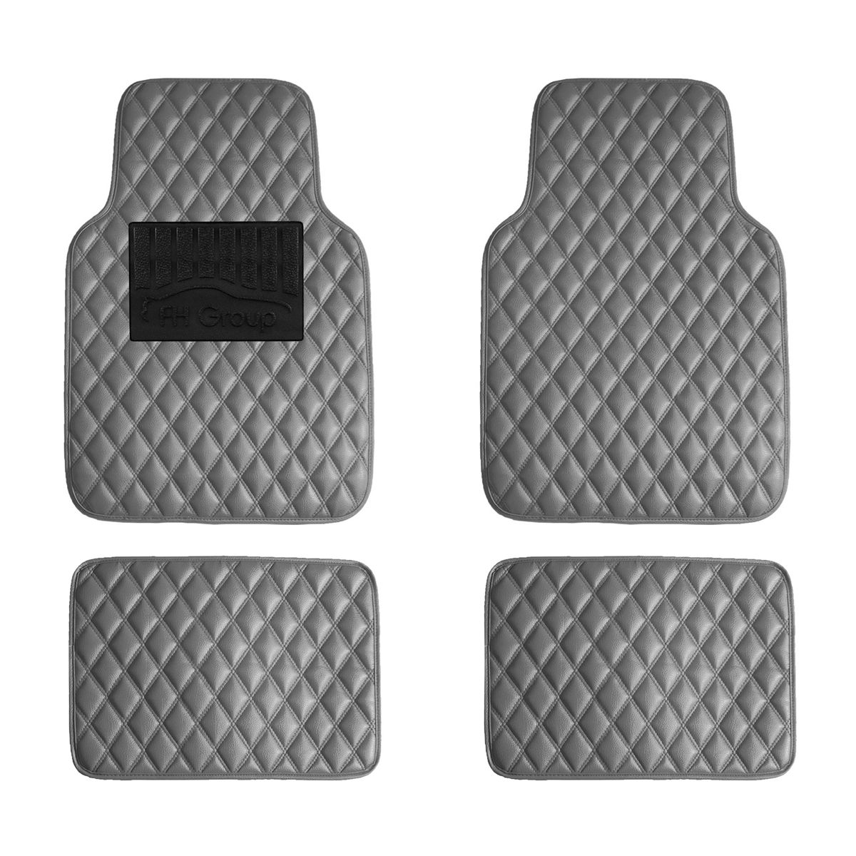 Luxury Universal Liners Heavy Duty Faux Leather Non-Slip Floor Mats Diamond Design - Full Set Gray
