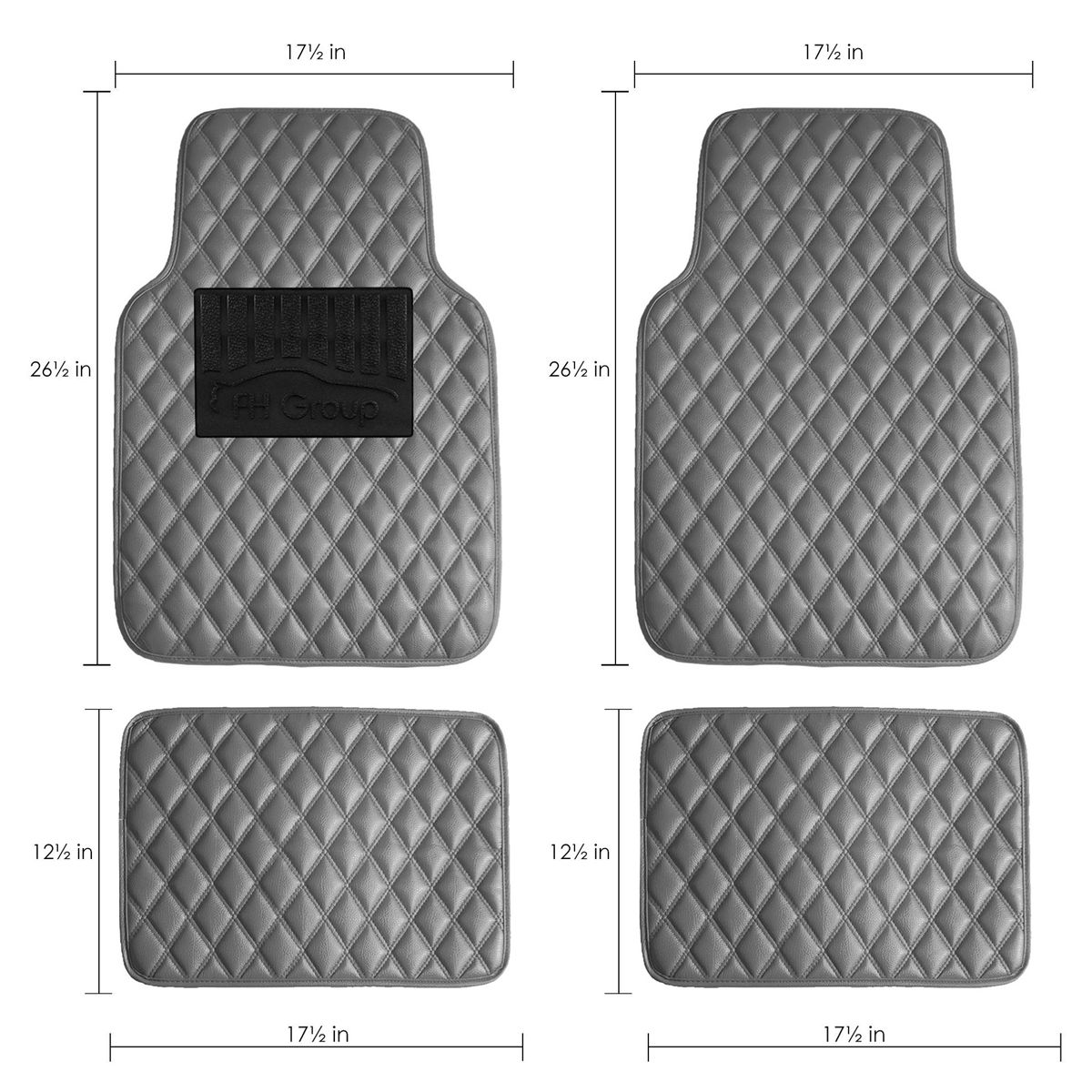 Luxury Universal Liners Heavy Duty Faux Leather Non-Slip Floor Mats Diamond Design - Full Set Gray