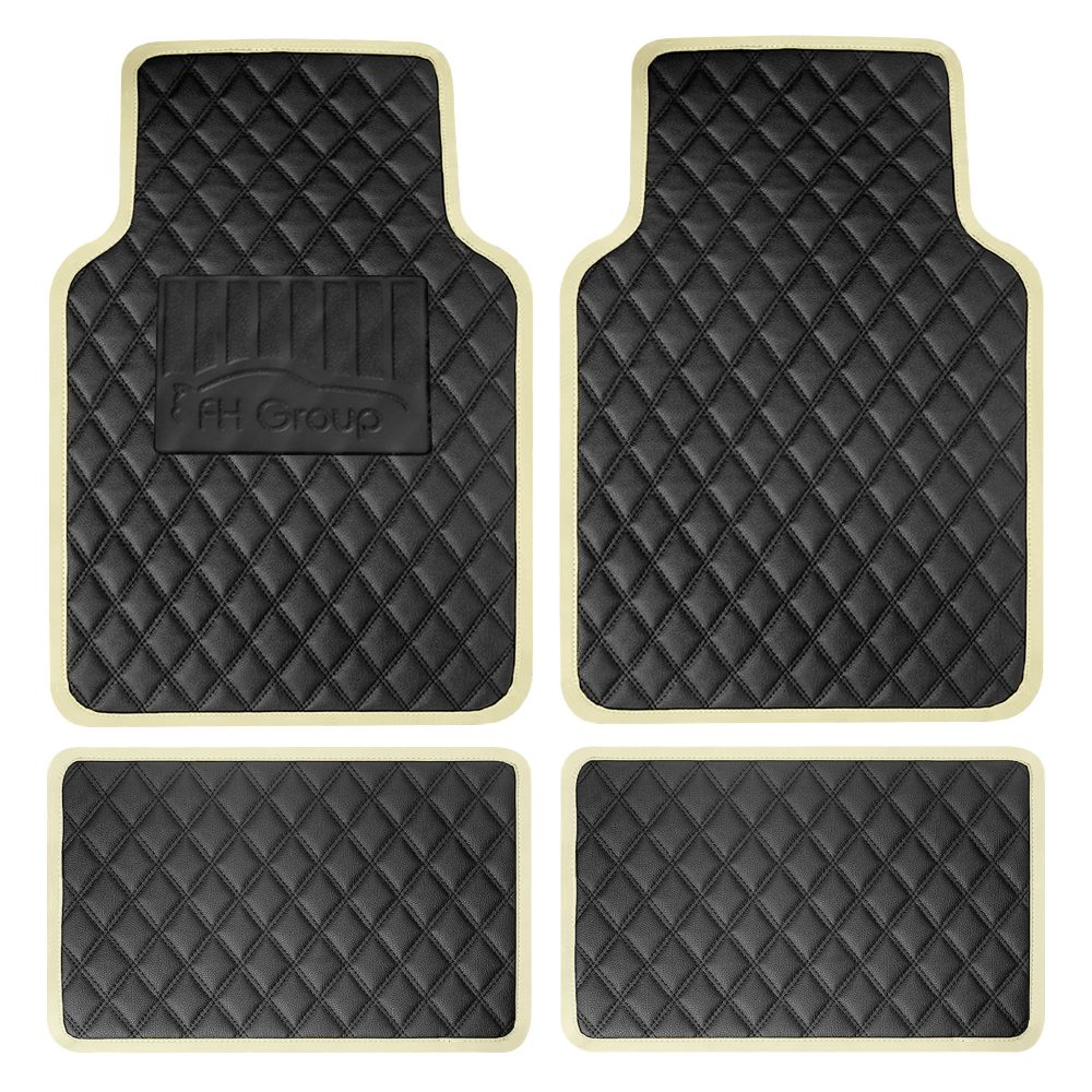 Deluxe Non-Slip Faux Leather Floor Mats - Full Set Beige