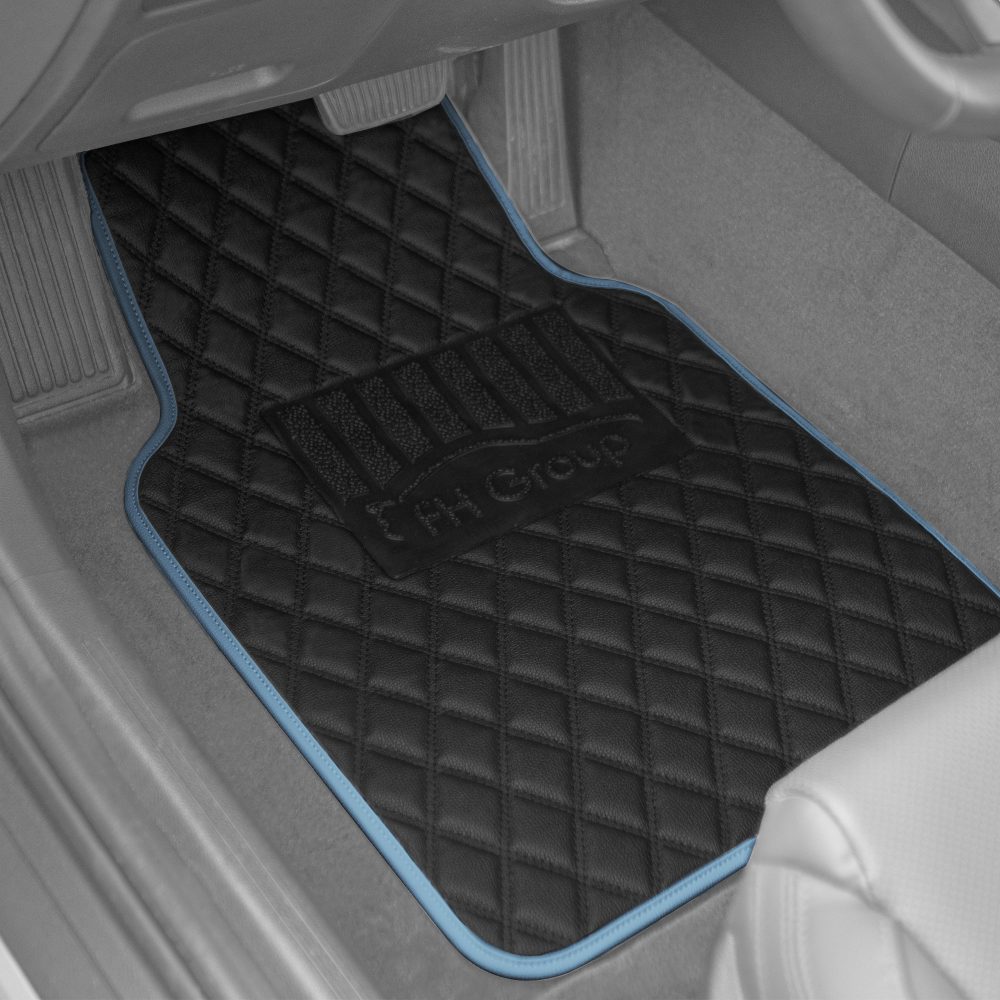 Deluxe Non-Slip Faux Leather Floor Mats - Full Set Blue