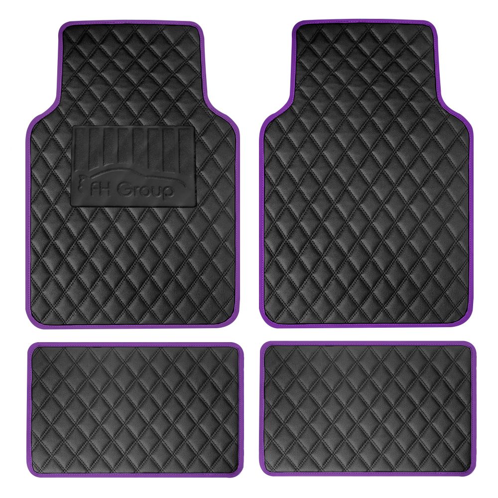 Deluxe Non-Slip Faux Leather Floor Mats - Full Set Purple